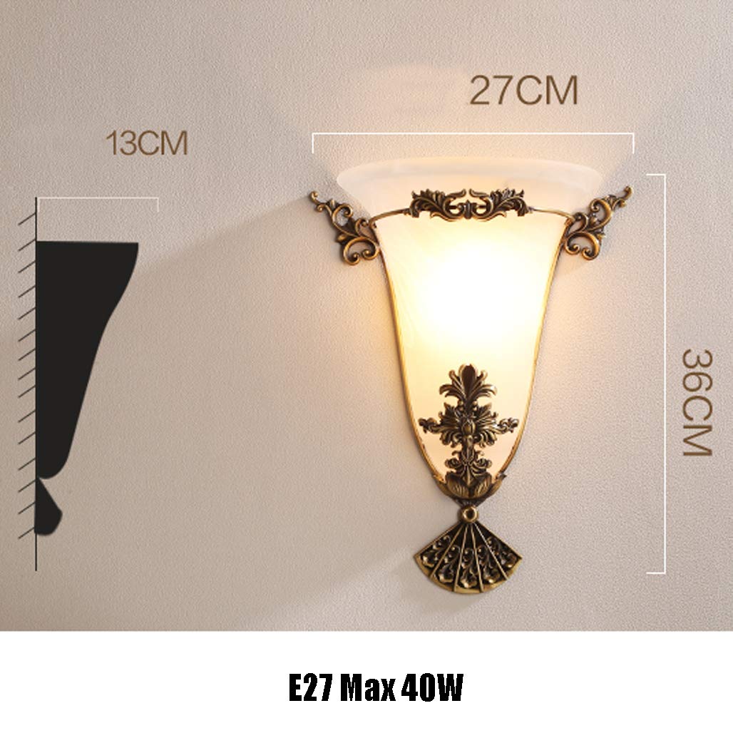 Vintage Wandleuchte Messing, Landhaus Innen Wandlampe mit weiße Glasschirm, 6W Treppenhaus Wandbeleuchtung Warmweiß Flurlampe in Antik-Finish, E27 Fassung, Schlafzimmer Wohnzimmer Deko,C