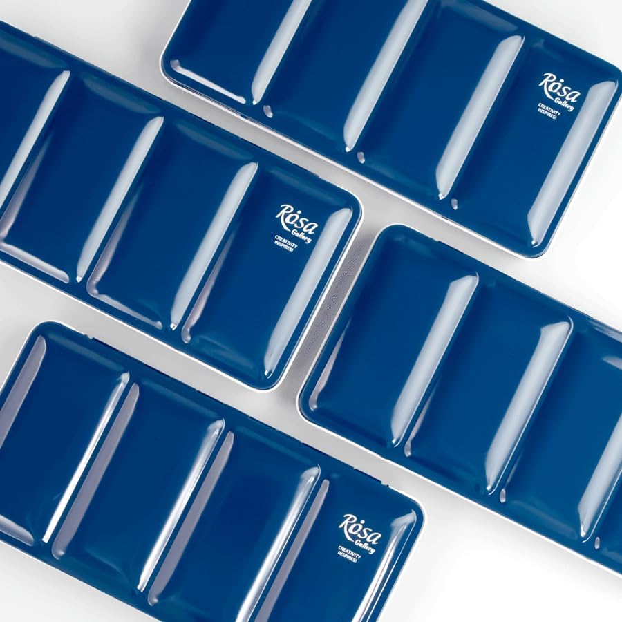 Blue Metal Box with Mixing Palette, for Individual Filling with 35 Full or Half Cells, Сase for Watercolor Paints (Blue, 14 Pans)