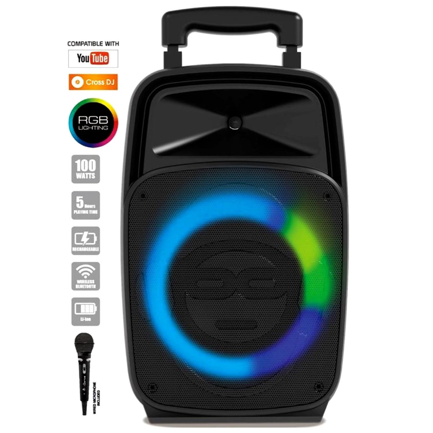 Enceinte IDANCE Groove 220 Bass Reflex de 100W - Lecteur USB, Bluetooth - Autonome sur Batterie - LED RVB dans Le woofer