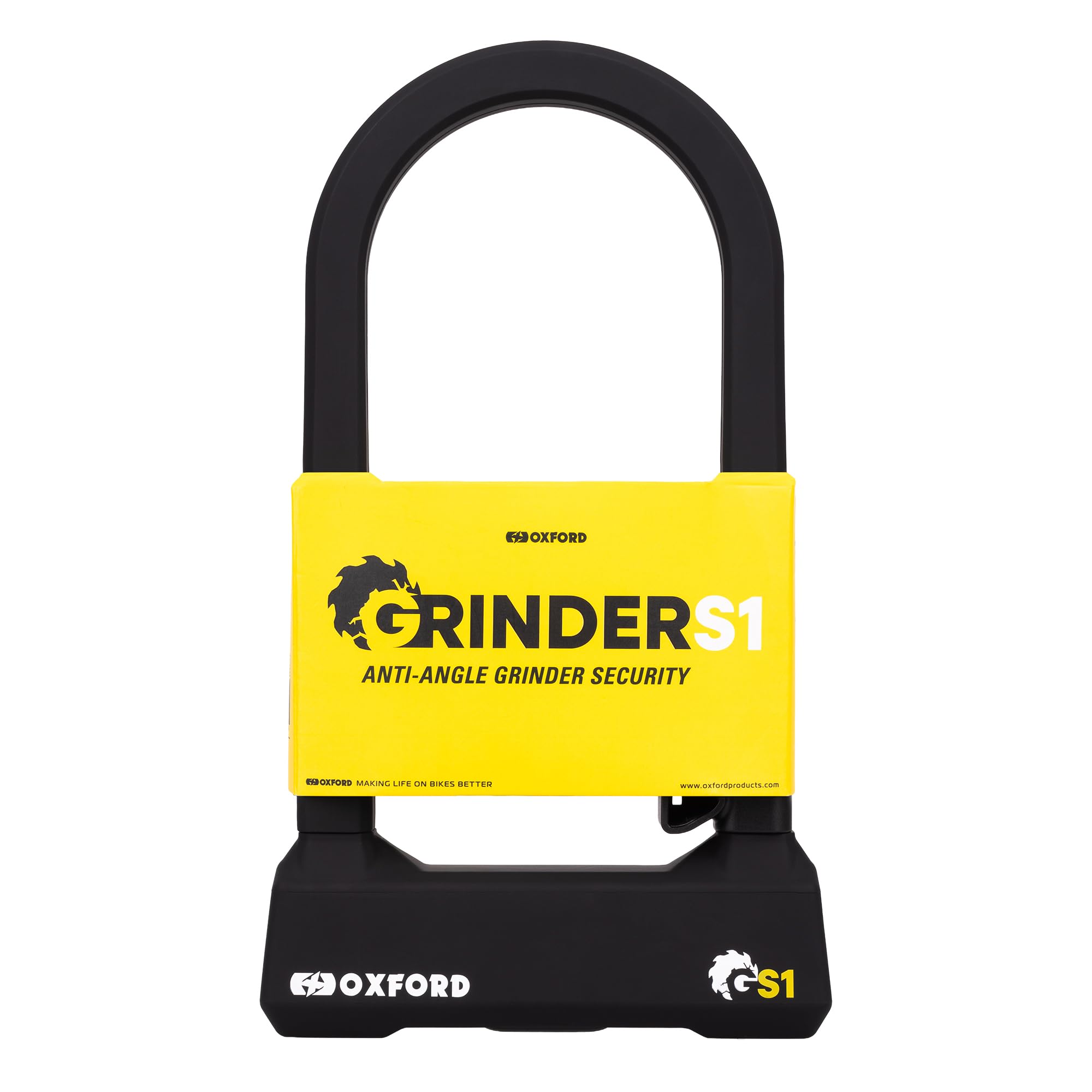 Oxford Grinder S1 U-Lock 14mm x 320mm LK376 | Sold Secure Powered Cycle & Pedal Cycle Diamond, Anti-Angle Grinder Shackle Lock with Carry Bracket, Motorcycle, Scooter, Bike