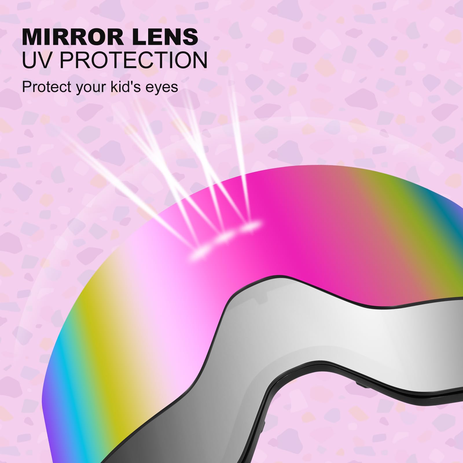 Odoland Occhiali da Sci per Bambini, Occhiali da Snowboard Cilindrici, Anti-appannamento, Anti-UV, Antivento a Vista Larga per Ragazzi e Ragazze, compatibili con Casco