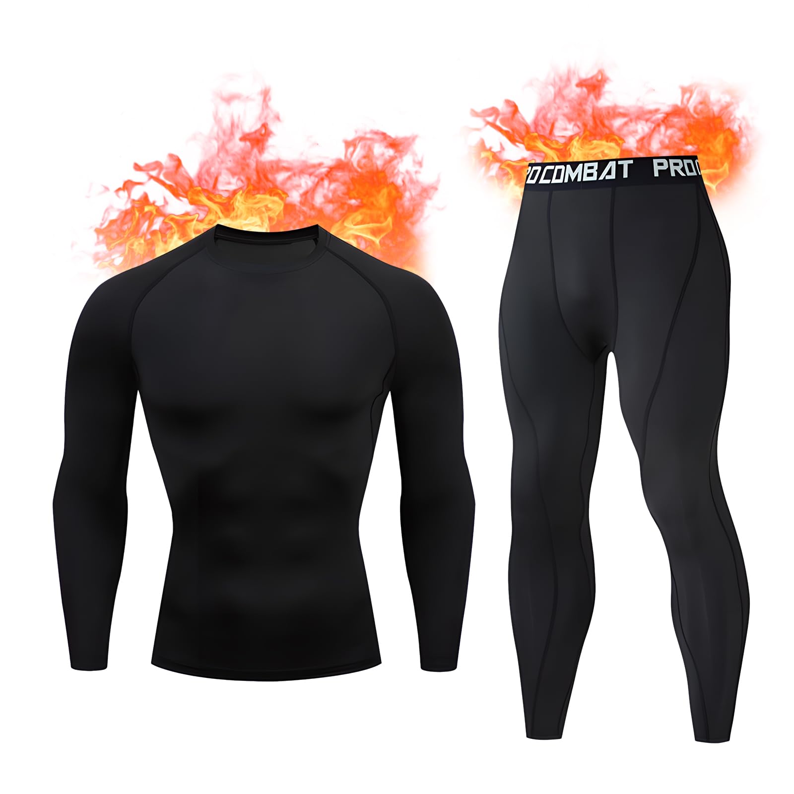 Ropa Termica Hombre Frio Conjunto Interior Termico Transpirable Camiseta Manga Larga y Pantalon Invierno para Esqui Moto Trekking