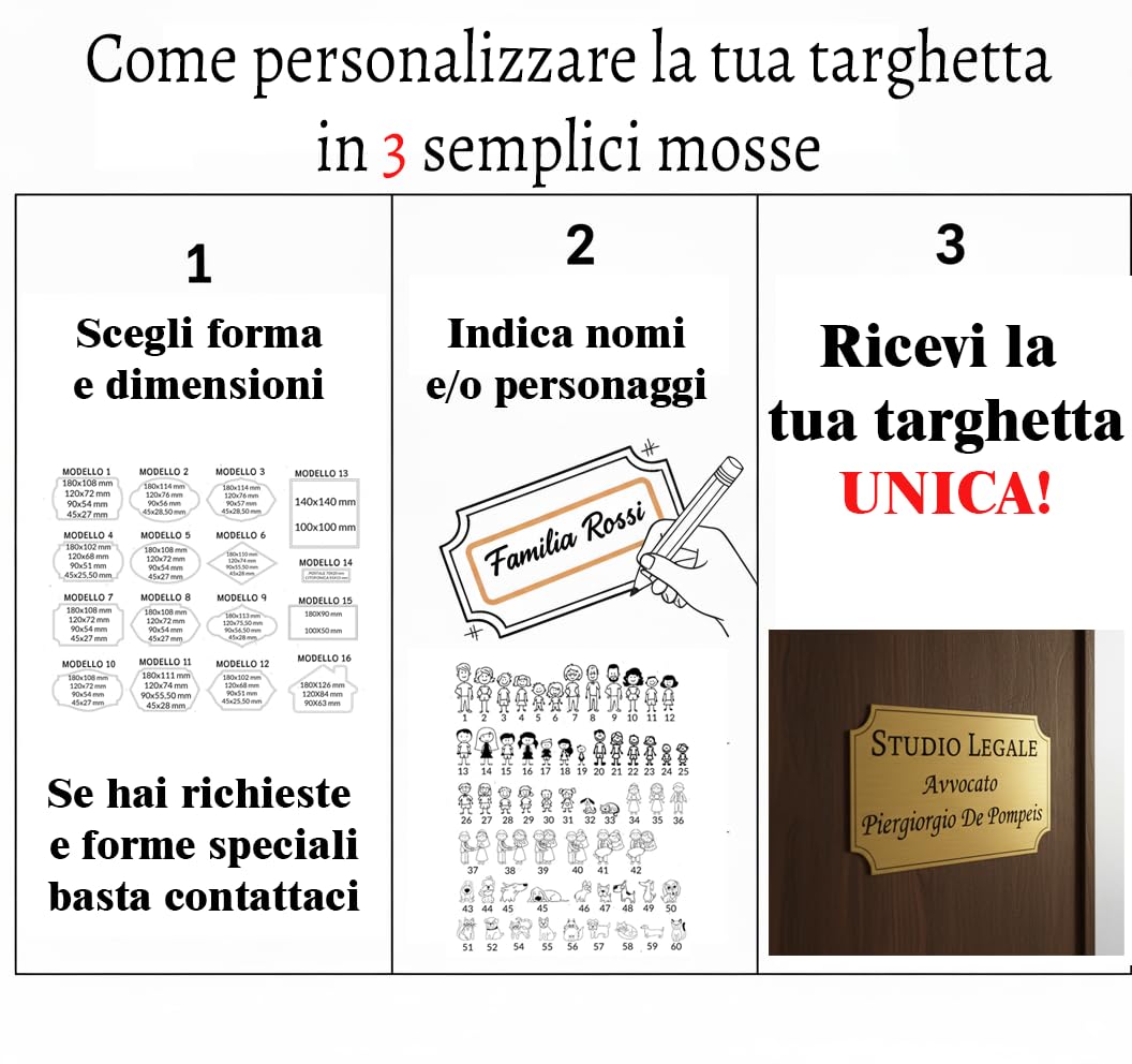 Targa Porta Ingresso Personalizzabile Oro Spazzolato - Nome, Indirizzo, Design a Scelta, Targhetta Fuoriporta Laser Incisa Laminato Plastico