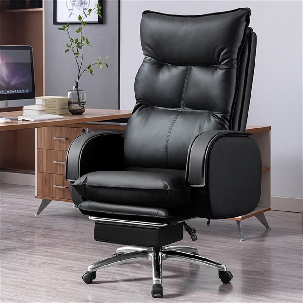 HTTGDGDH Executive Leather Office Chair - 360° Swivel Task Chair With Pedal Function Ergonomic Pu Leather Boss Chair For Home Office Gaming & Comfortable Workstation,Negro