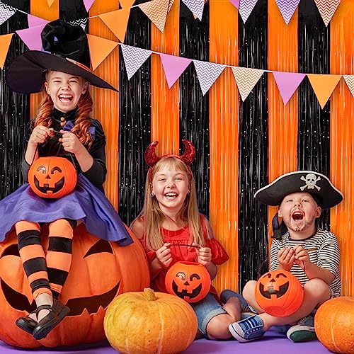 Image of Black Orange Streamers Foil Fringe Curtain 3.3 x 8.3ft Party Streamers 2Pack Metallic Streamer Curtains Mermaid Birthday Themed Party Decorations Tinsel Curtain for Parties Streamers Halloween Decor