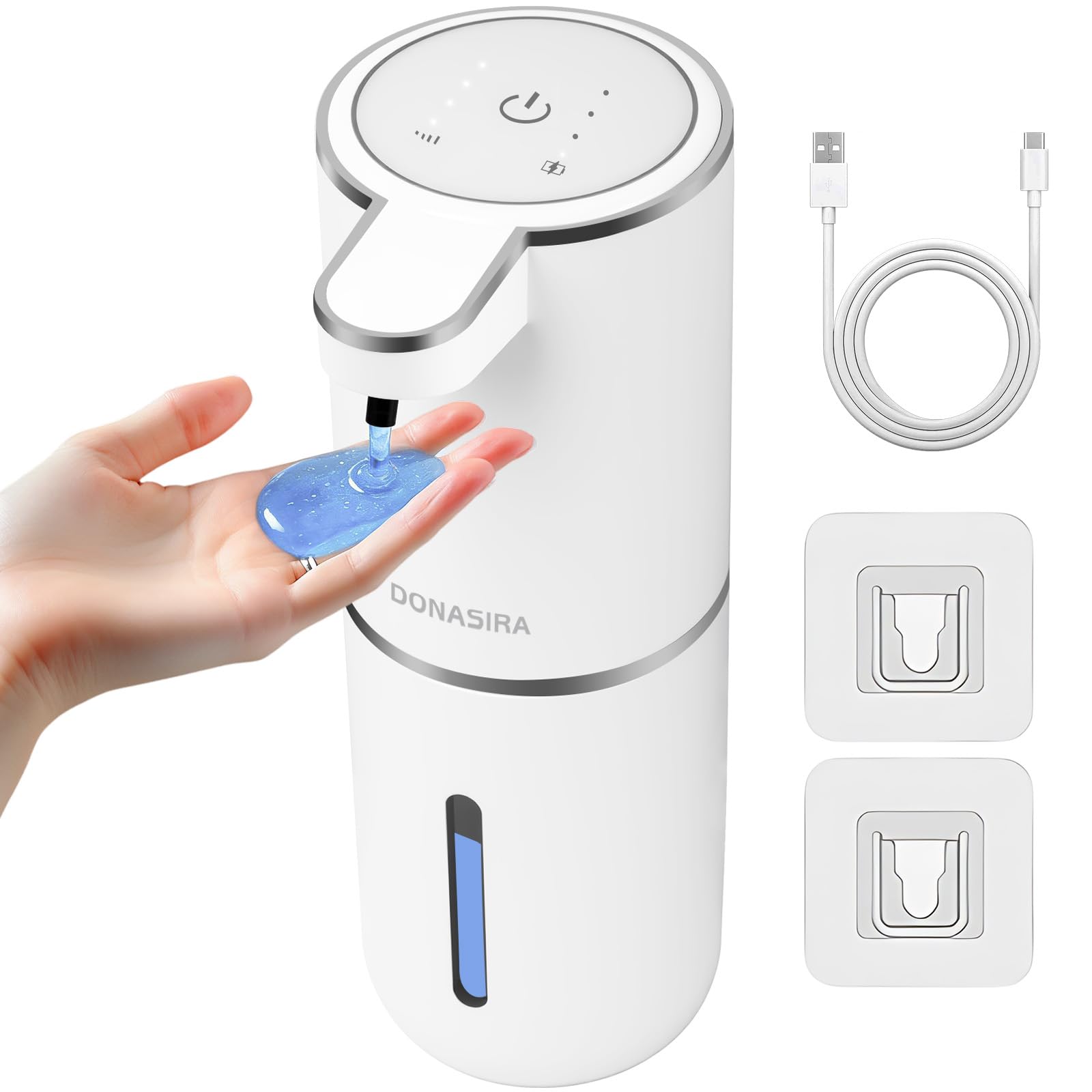 Photo 1 of ***Parts****DONASIRA Automatic Liquid Soap Dispenser Touchless, USB Rechargeable Hand Soap Dispenser, 4 Adjustable Volume Levels, IPX5 Waterproof, 12.8oz/380ml Wall Mounted for Bathroom Kitchen Countertop, White