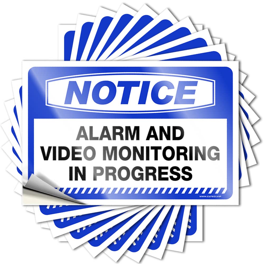 Tool Decal Notice Alarm and Video Monitoring in Progress Stickers 10 Pcs Windshield Stickers for Cars Cave Door Sign(12X18CM)