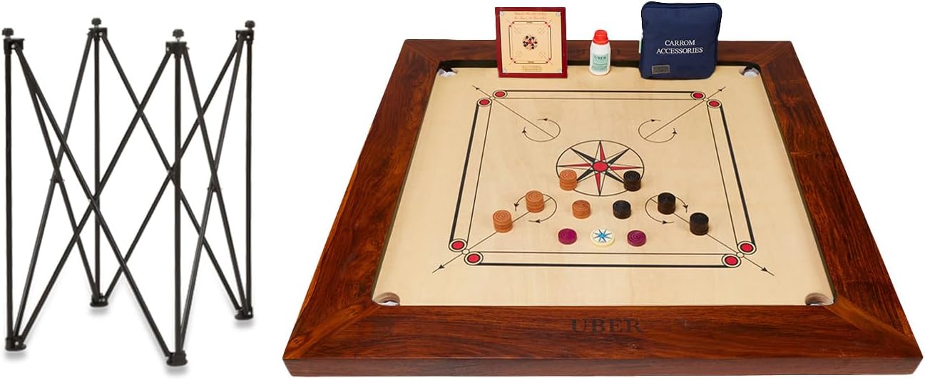 Uber Games – Championship Carrom Board Set – 37 x 37 inch Official Size Tournament quality board Including Carrom Men, Striker & Powder – Gives the Best Playability – suitable for very best players