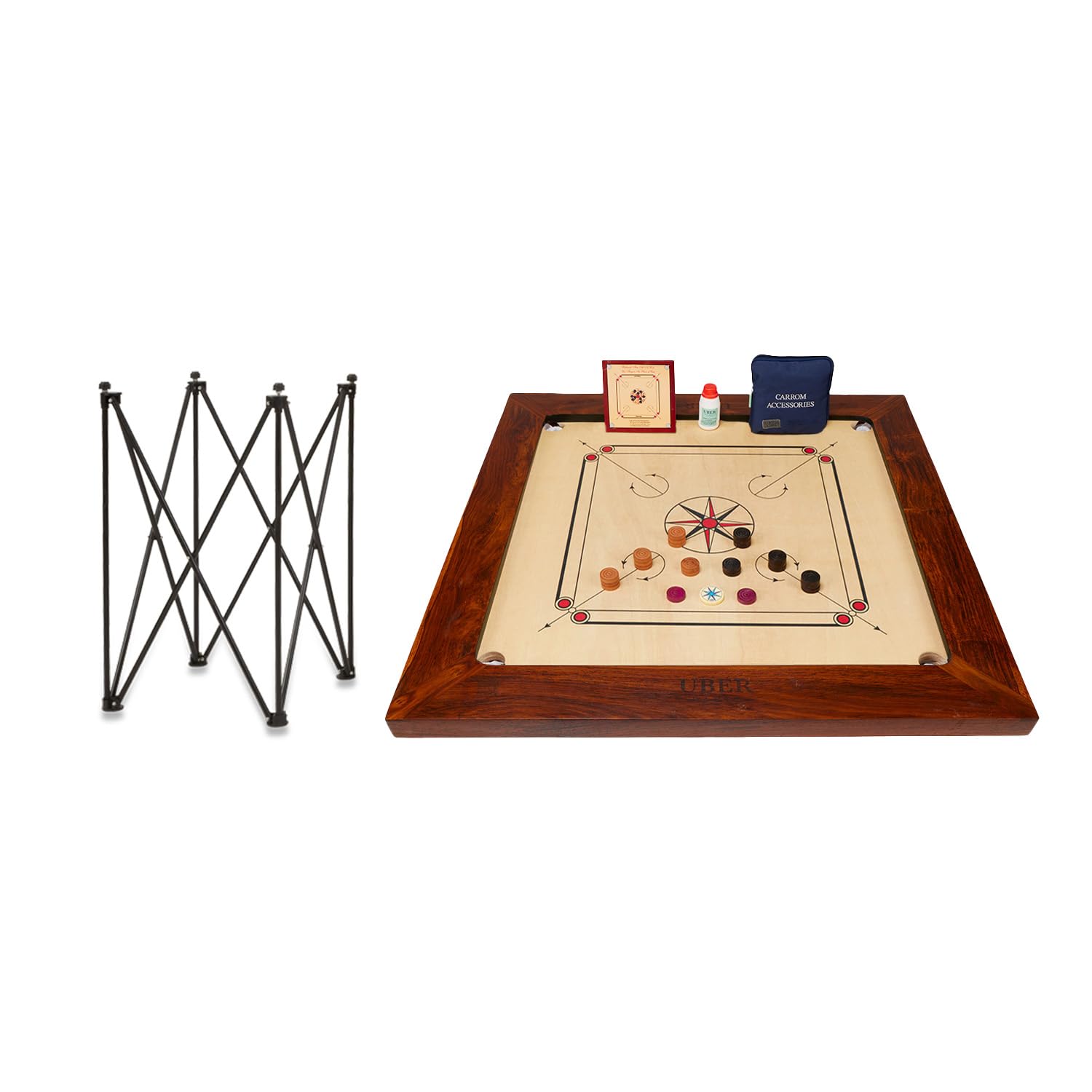 Uber Games – Championship Carrom Board Set – 37 x 37 inch Official Size Tournament quality board Including Carrom Men, Striker & Powder – Gives the Best Playability – suitable for very best players