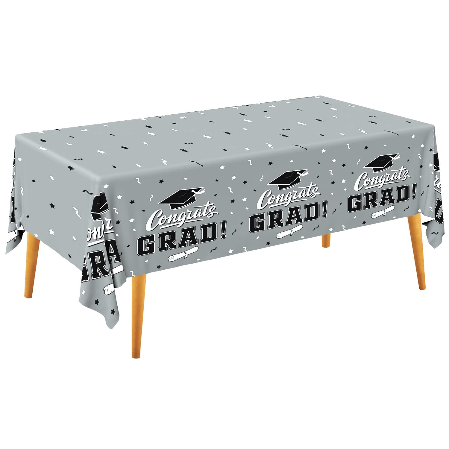 Photo 1 of Graduation Party Decorations, Gongrats Grad Tablecover for Graduation Party Supplies, 3 pcs Silver Table Cloths, 54"x108"
