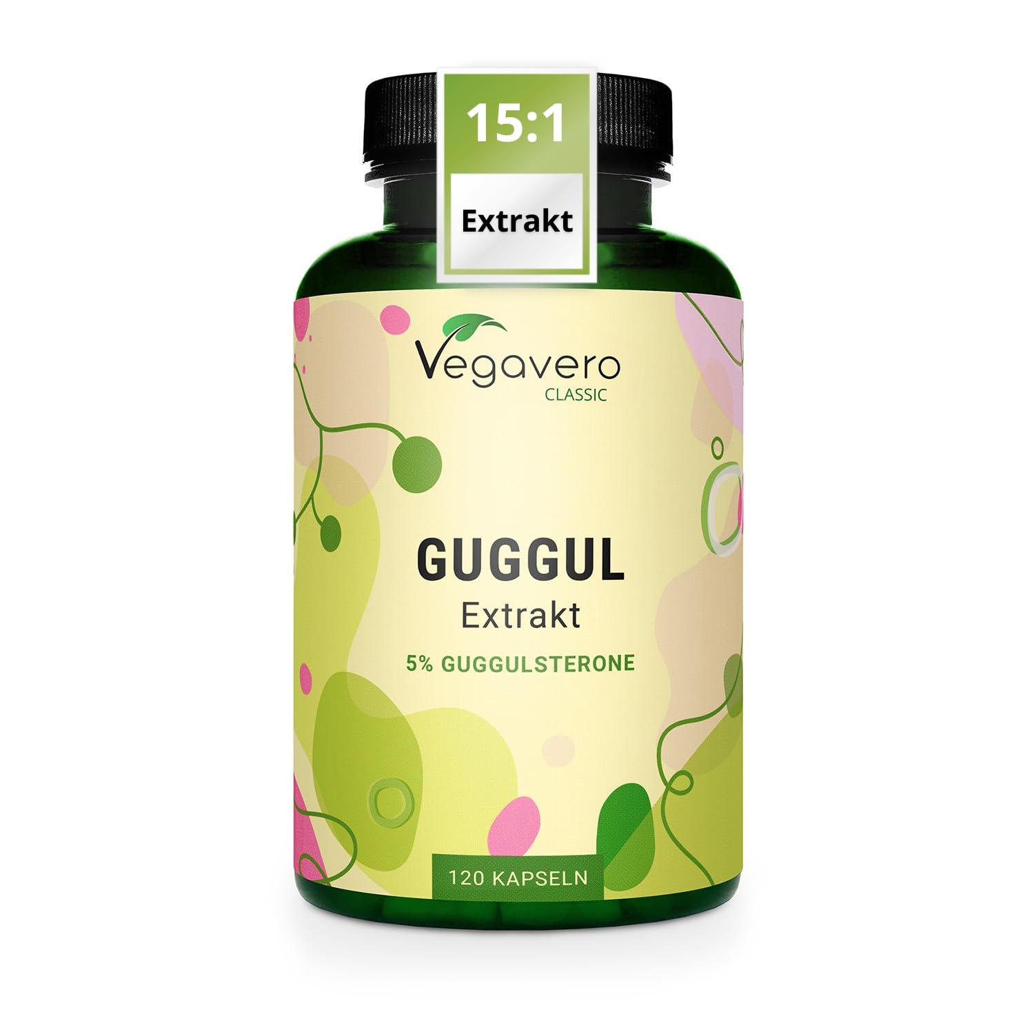 Vegavero Guggul Kapseln Ayurveda hochdosiert (120 vegane Kapseln) - 500 mg Extrakt (15:1) mit 5% Guggulsteronen - Commiphora Mukul Harz aus Indien - 4 Monate Vorrat - Laborgeprüft