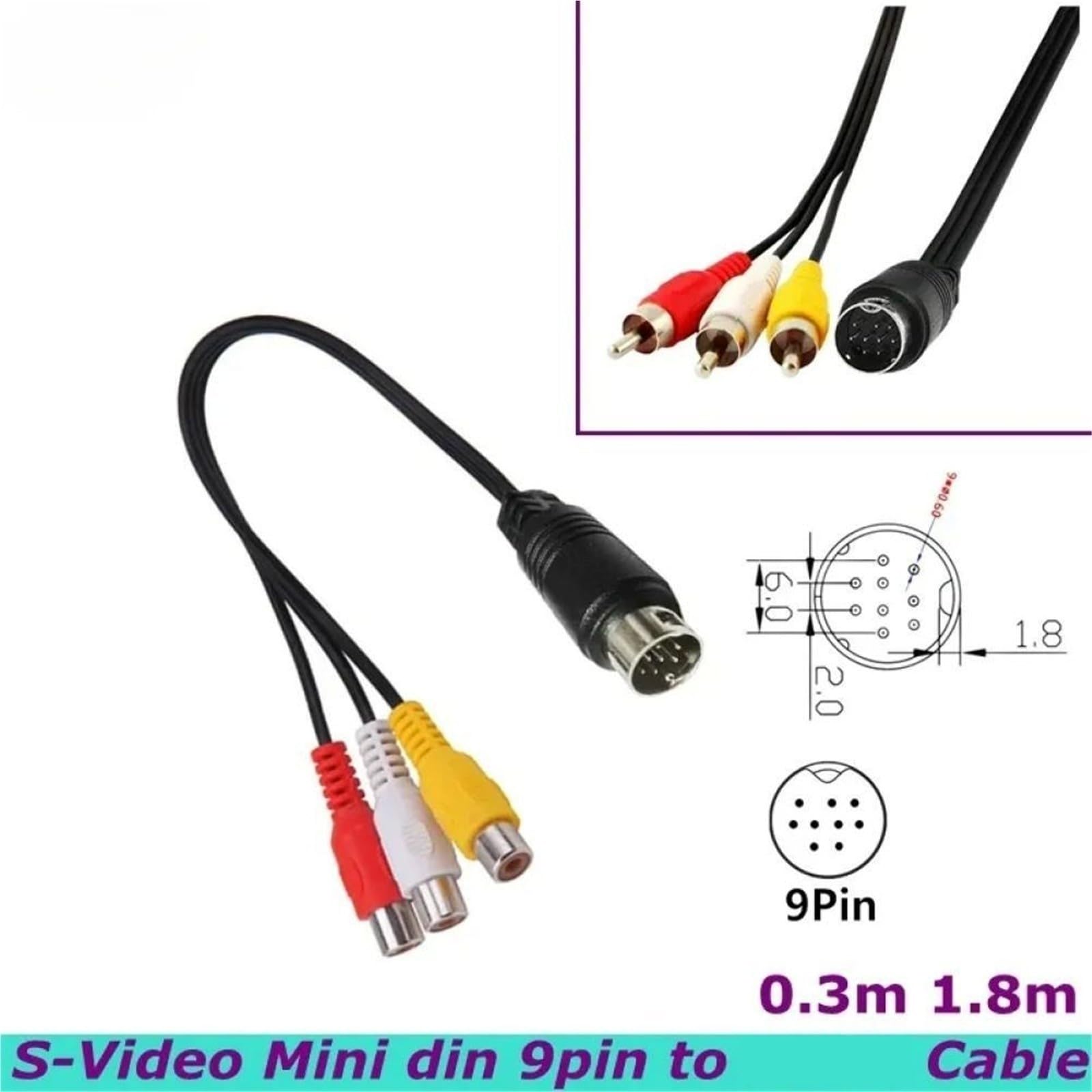 Adaptador S-Video a 3 Phono Compatible con RGB TV HDTV
