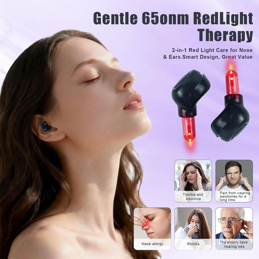 Somnial Neurotone, appareil auriculaire de luminothérapie rouge 2-en-1 Somnial, lumière rouge 650 nm, améliore la circulation sanguine dans l'oreille interne, pour la maison et les voyages (a)