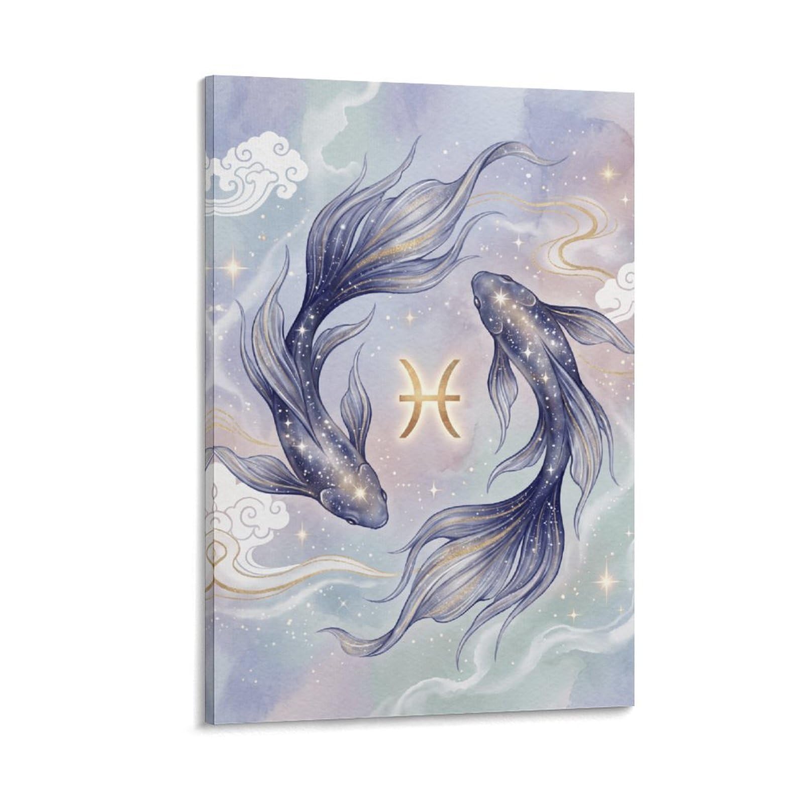 W7C8U2X3 Pisces Koi Pastel Canvas Wall Art, Minimalist Asian Wall Art