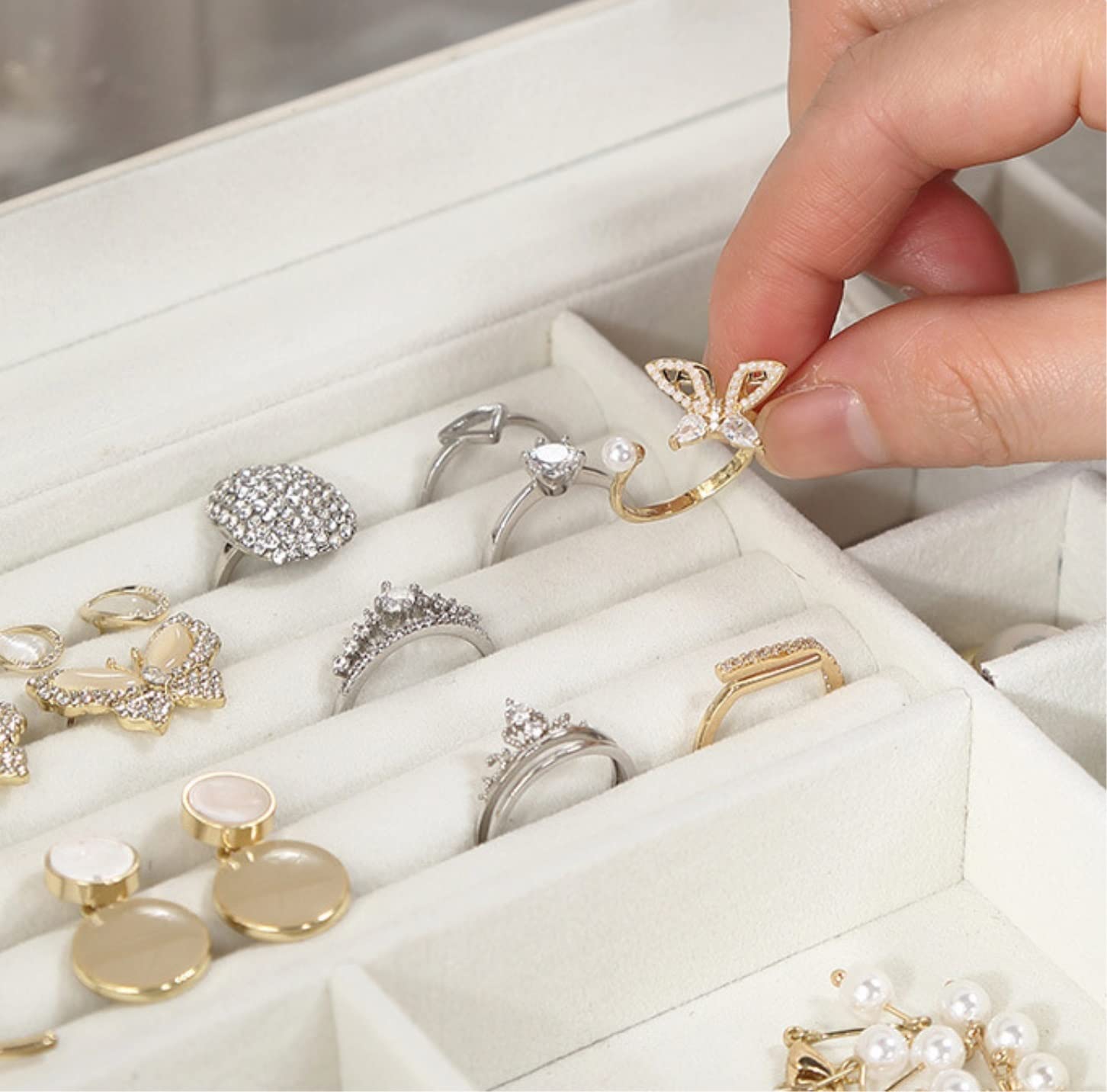 Boîte à Bijoux Sofore - 2 Étages Avec Coussins Montre - Blanc - Organisation Voyage