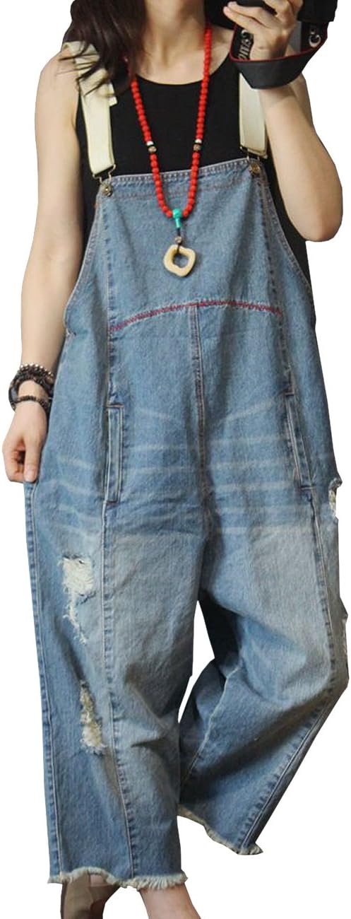 YESNOP60 Women Jeans Cropped Pants Overalls Jumpsuits Hand Painted Poled Distressed Casual Loose Fit