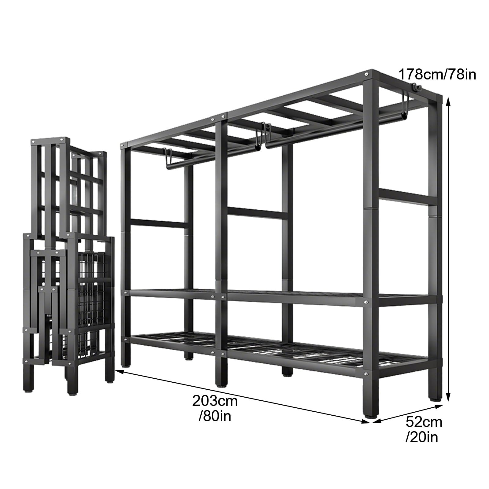 Tragbarer Stoffschrank, Faltbarer Kleiderschrank, Metall Offener Kleiderschrank mit Bezug, zum Aufhängen von Kleidung und Mänteln(203cm/80in)