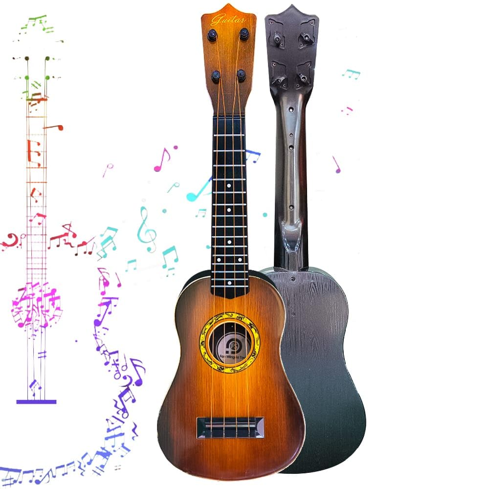 UKR Kids 4 String Angle Wood Guitar 23 inch Music Learning Toy for Kids Age 3+ (Brown)