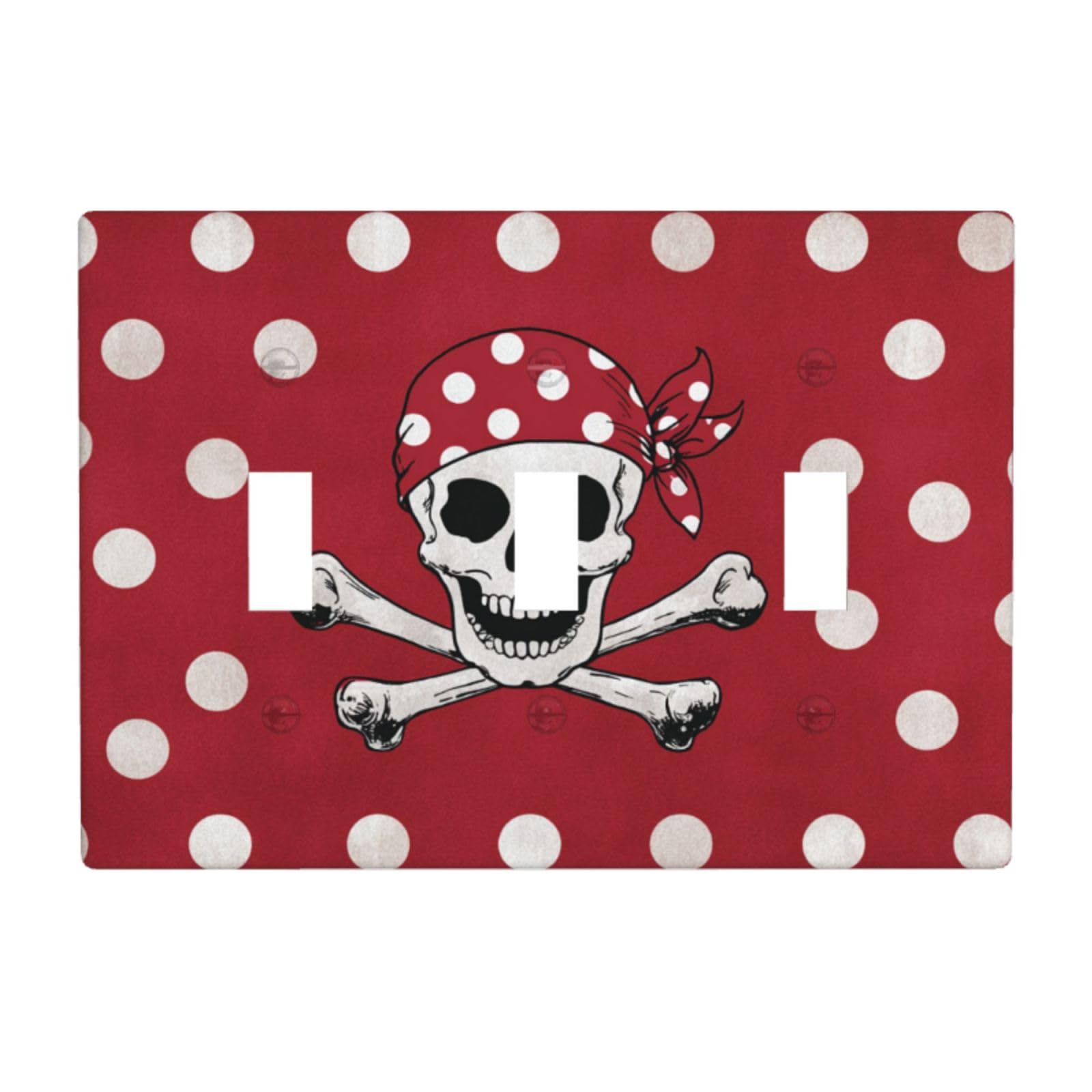Pirate Skull and Crossbones Polka Dot Light Switch Covers 3 Gang Triple Toggle Wall Plate Switchplate Electrical Faceplate for Bathroom Kitchen Bedroom Decor