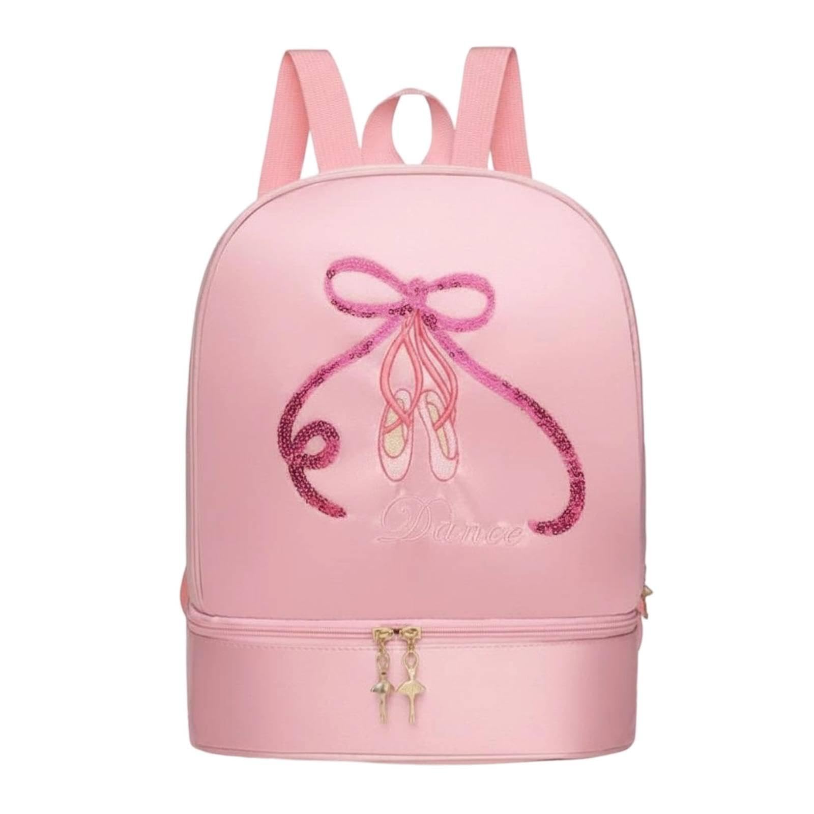 Dance Bag Shoe Compartment Large Capacity Girls Ballet Backpack Sequin Design Princess Dance Bag for Kids, Young Children Pink Embroidered Shoes-image-7