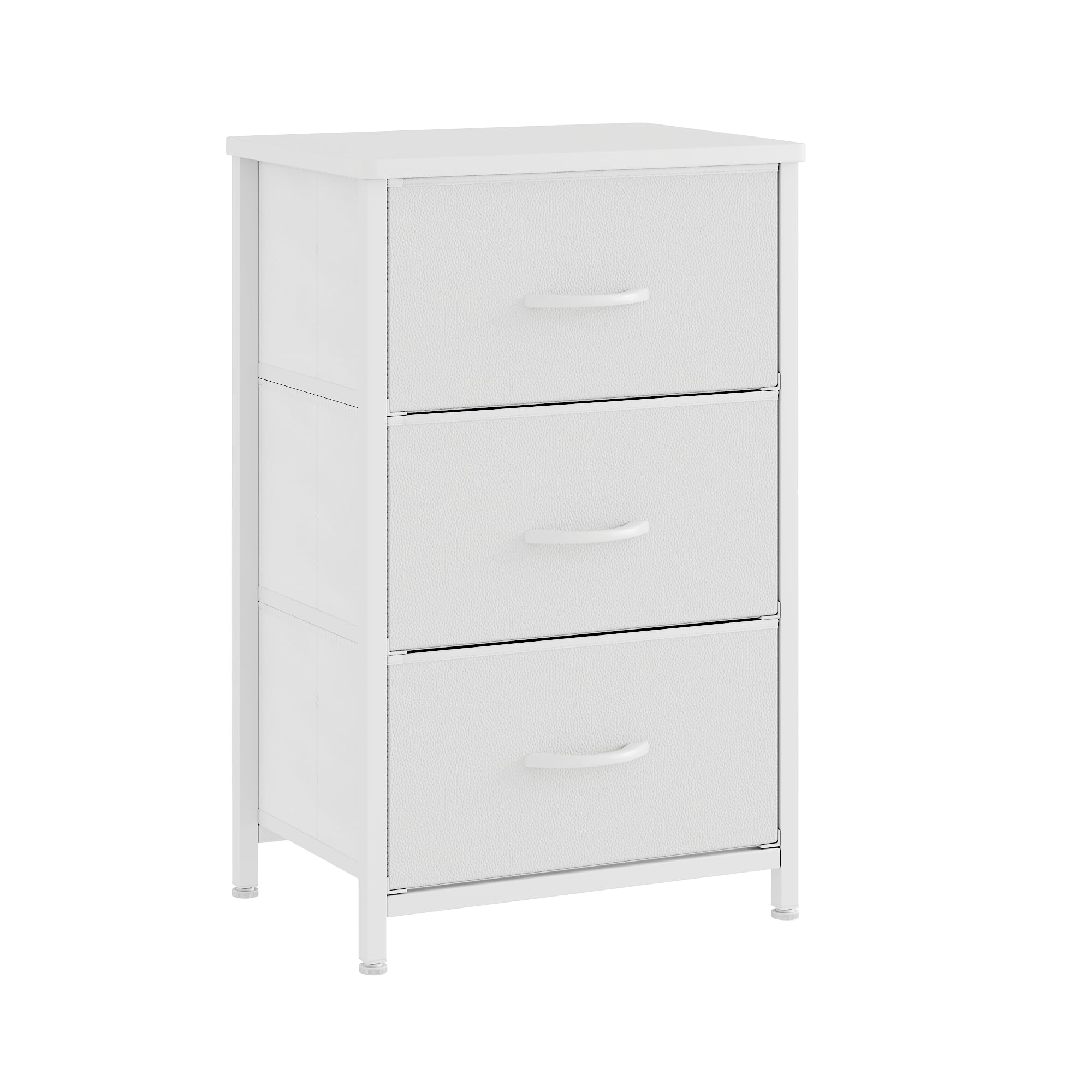 VERMESS Bedroom Chest of Drawers, 3 Fabric Drawer Dresser, Bedside Table, Small End Table for Living Room, Wooden Cabinet Bedside, Narrow Nightstand Side Table (White)