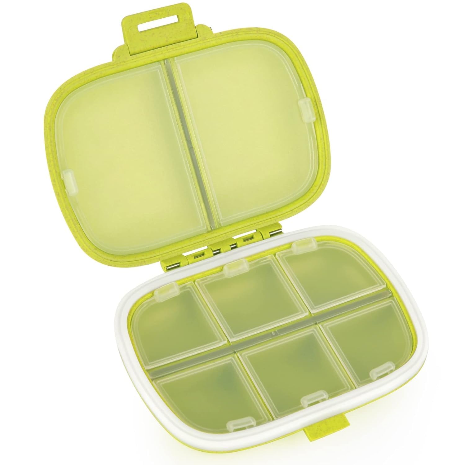 cozy nose - pill medicine organizer storage box with 8 compartments - moisture proof, made of food grade cereal fiber, bpa free wheat straw material, ideal for travel, pocket, purse, daily pill case, portable medicine vitamin holder container - 1 pc (green)
