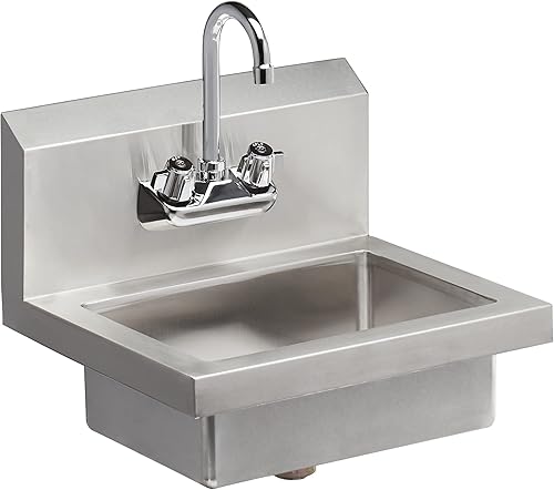 Rockpoint Fregadero hecho a mano de acero inoxidable para lavar con grifo, lavabo de mano comercial de montaje en pared para restaurante, cocina y