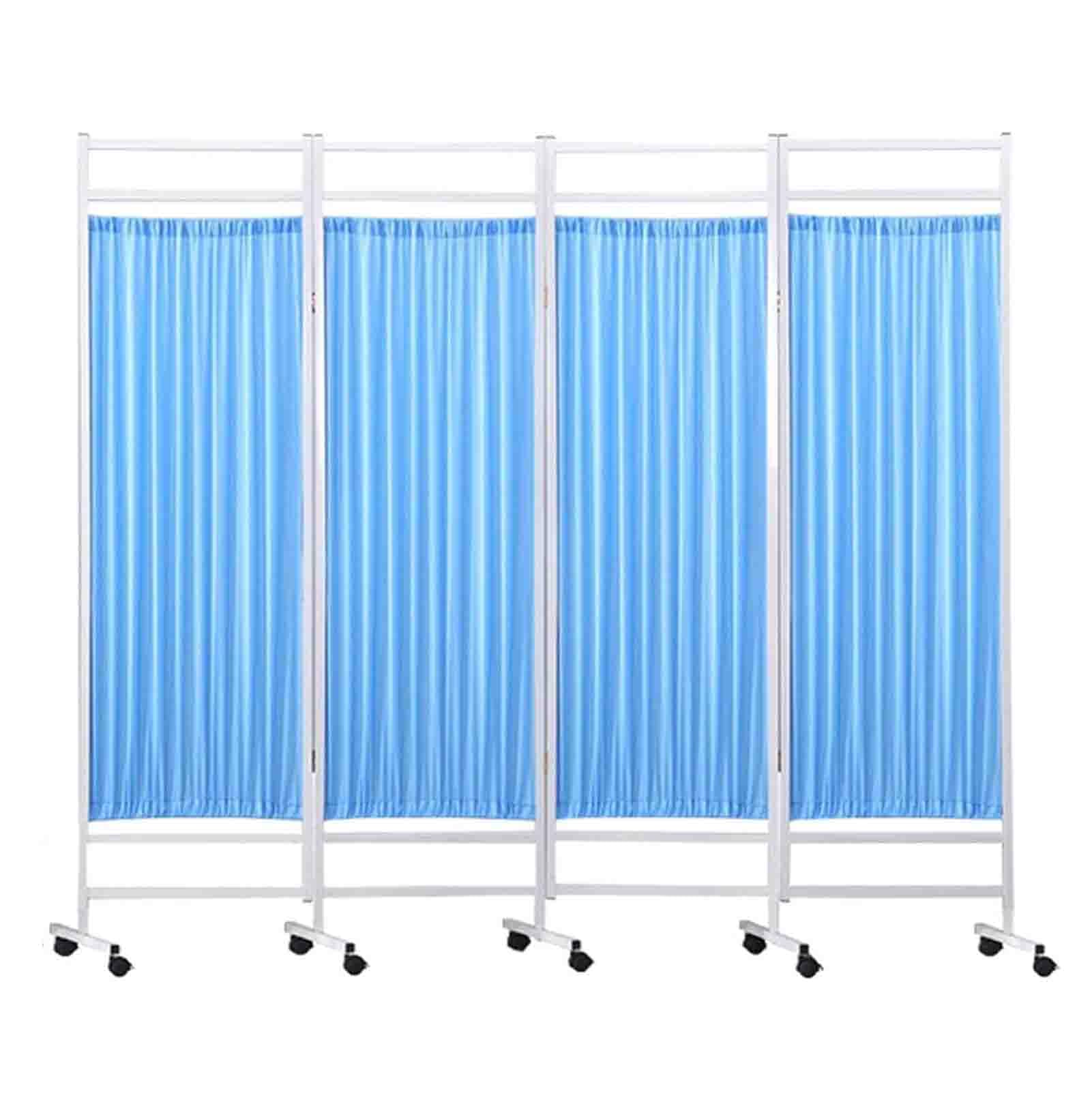 Paravent médical mobile bleu à 4 panneaux amovibles et pliables de 1,8 m de hauteur