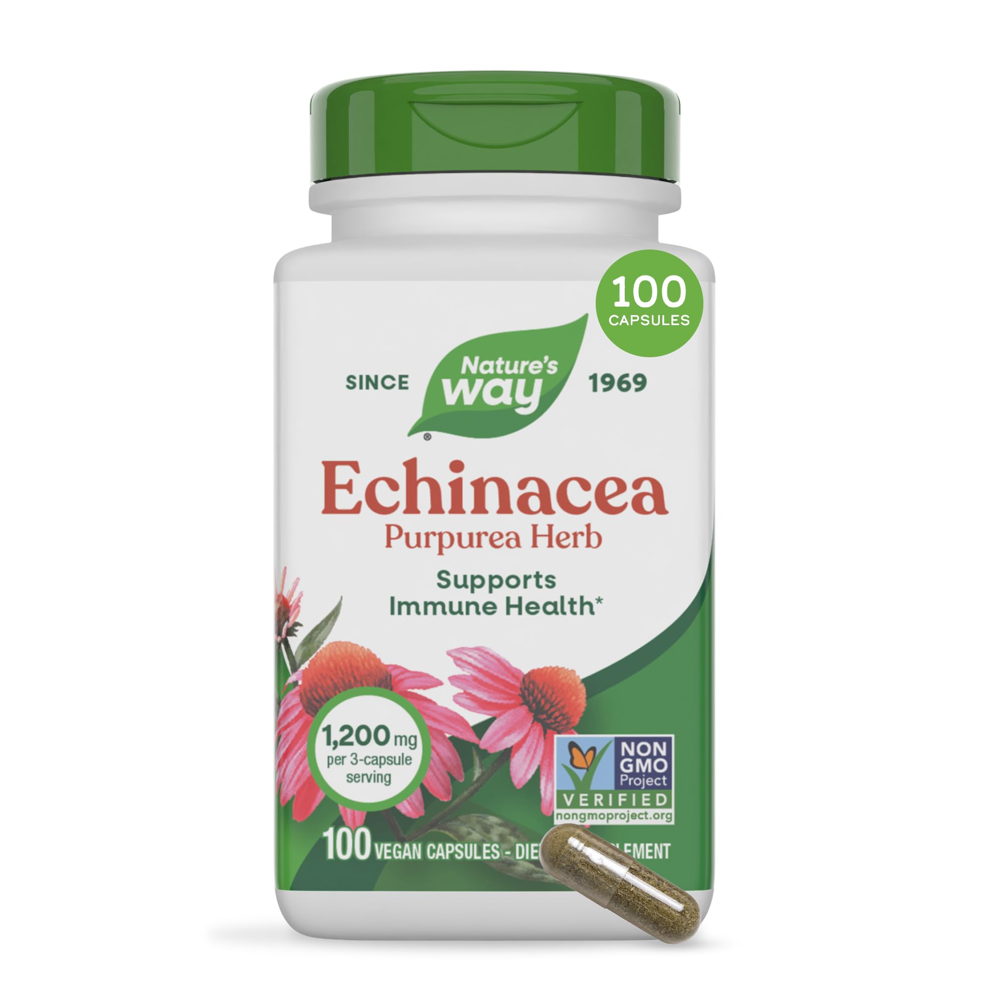 Nature's Way Echinacea Purpurea Herb Capsules, 1,200 mg per Serving, 100ct 100 Count (Pack of 1)