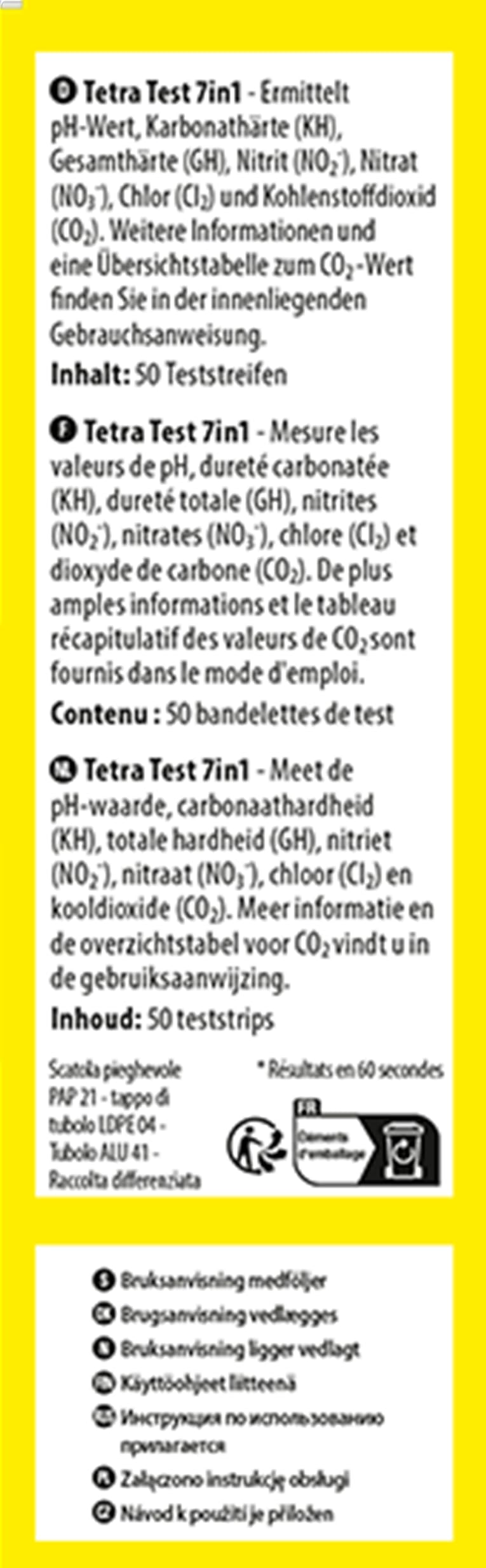 Tetra Test 7in1 - Test de agua para acuarios, control rápido y sencillo de la calidad del agua, 1 paquete (50 tiras reactivas)