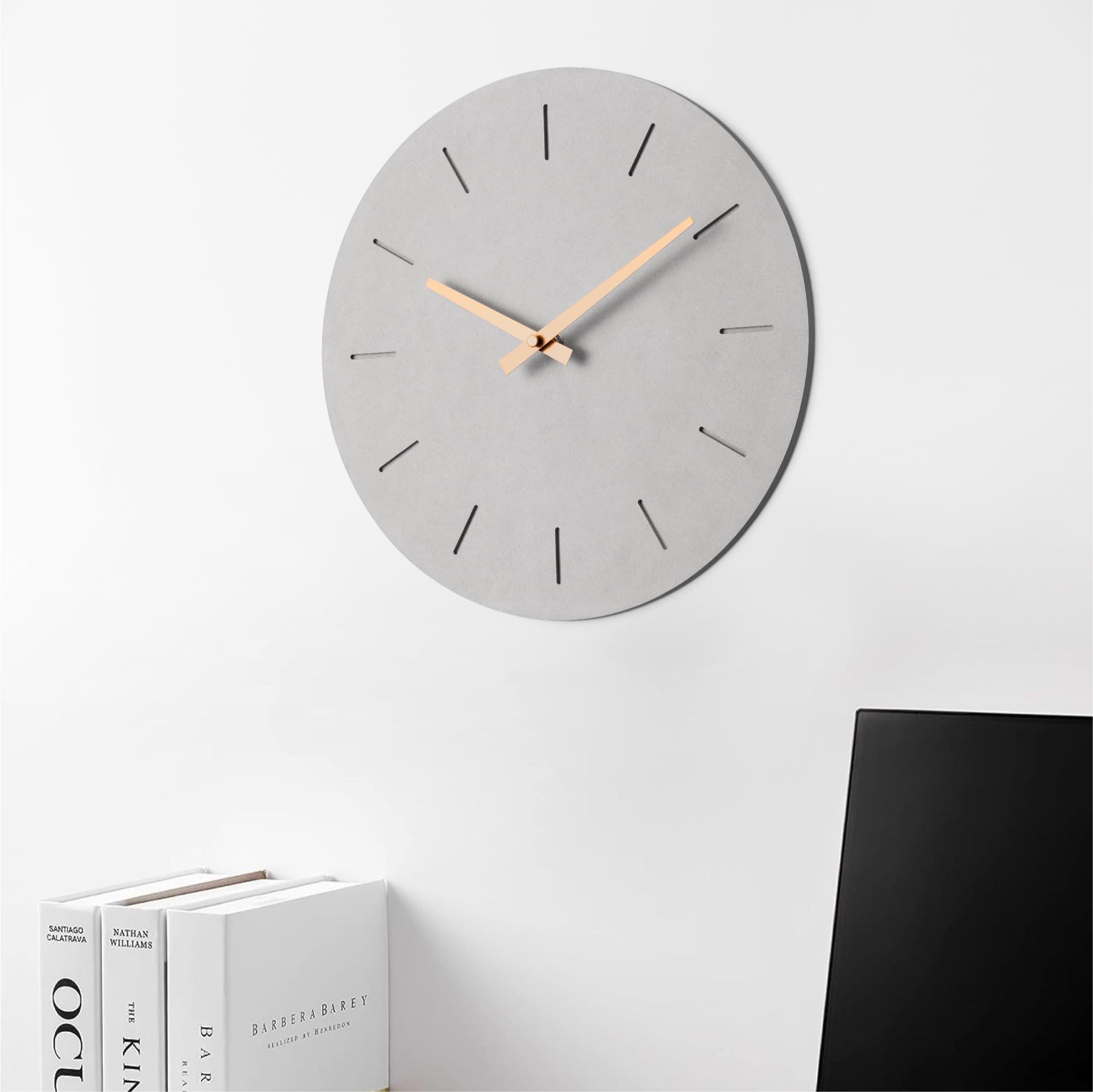 Navaris Reloj de pared minimalista - Reloj de pared sin numeros de material reciclado - Para salón cocina dormitorio - Diseño analógico silencioso sin ruido - 30 CM esfera gris