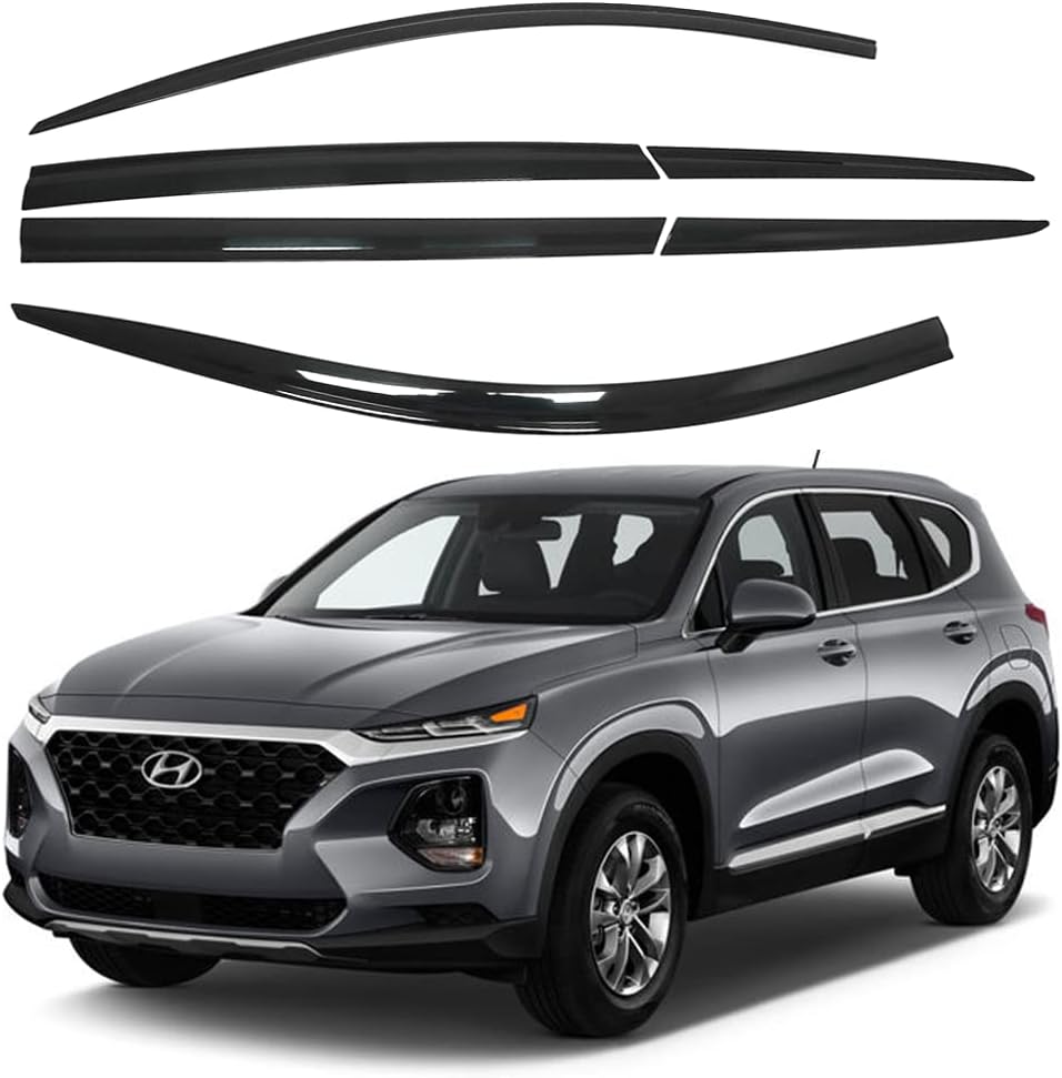 AUTOCLOVER Tape-On Rain Guards Window Visors 6 Pcs Set for Hyundai Santa Fe 2019 2020 2021 2022 2023 / Window Deflectors, Out-Channel Vent Shades (Smoked)