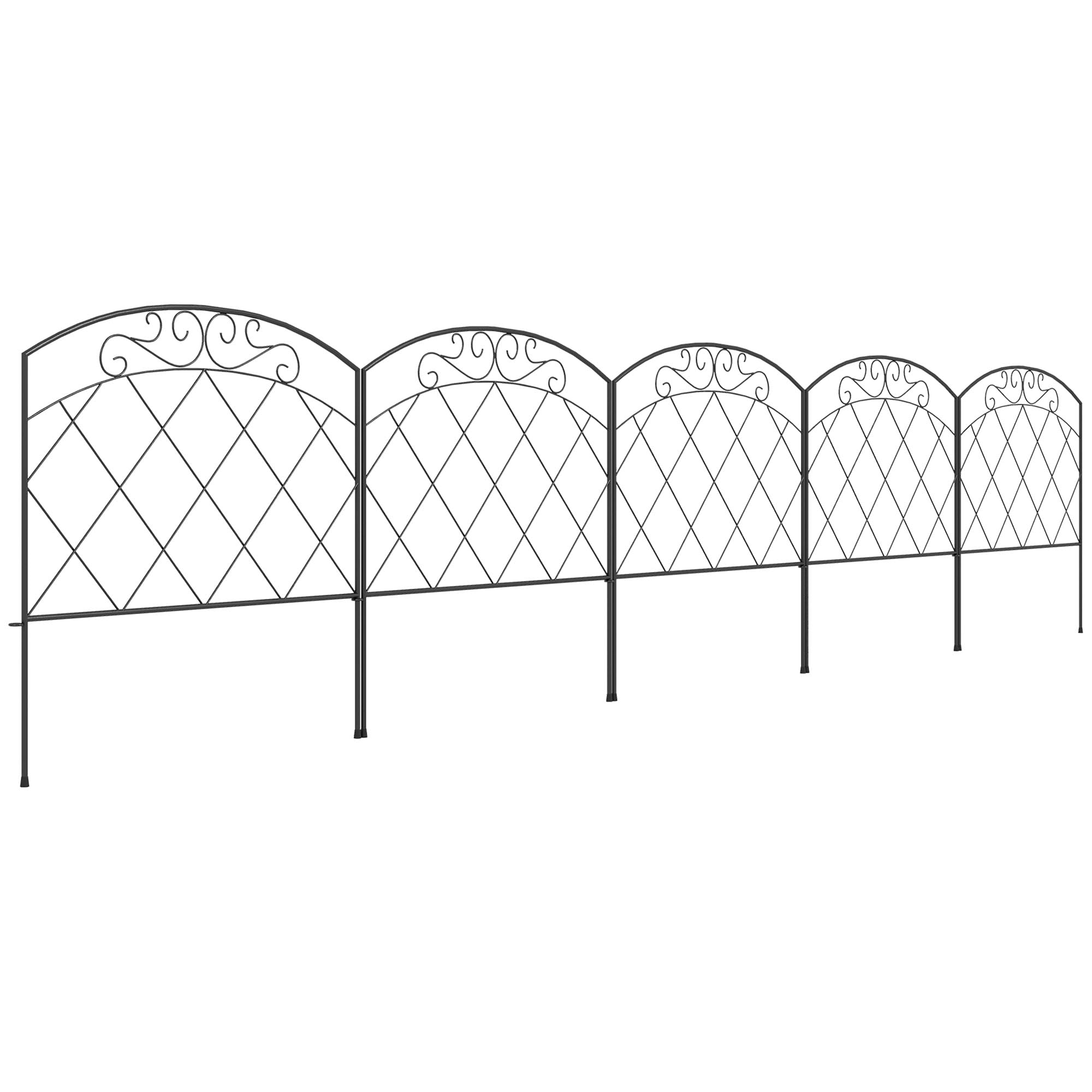 Rackhams Black 61 Cm X 3 M Outdoor Picket Fence Panels With Panels, Swirls,