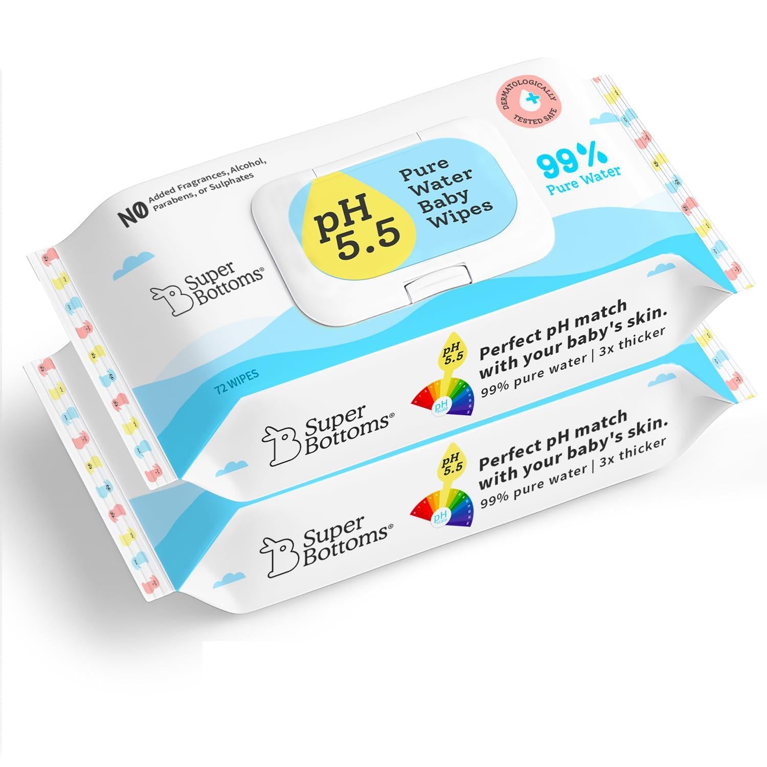 SuperBottoms 99% Pure Water Baby Wipes - Skin-Friendly 5.5 pH Formula - Gentle & Biodegradable Wet Wipes for Baby - Dermatologically Tested - Thick & Durable (Pack of 2, 144 pcs)-picture-33