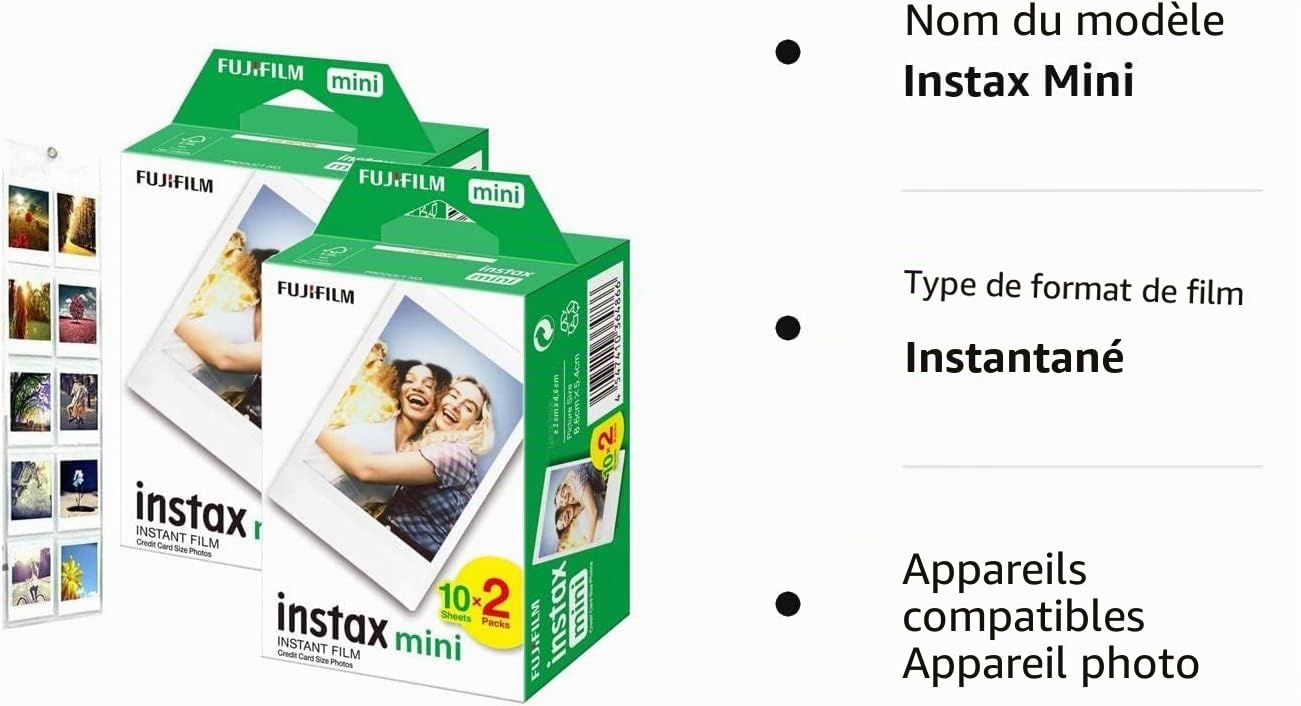 FujiFilm Instax Mini Film (40 pellicules), Color pour Mini 8-9 et Tous Les appareils Photo Fuji Mini