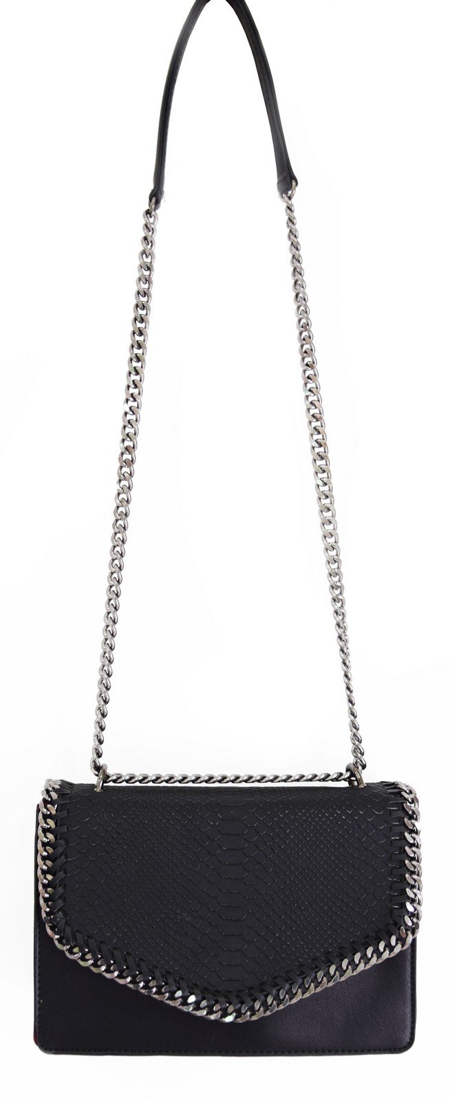 CRAZYCHIC - Damen Schlange Ketten Umhängetasche Snake PU Leder Schultertasche - Gesteppte Kettentasche Handtasche - Chains Messenger Crossbody Bag - Clutch Abendtasche Mode Trendy Fashion - Schwarz