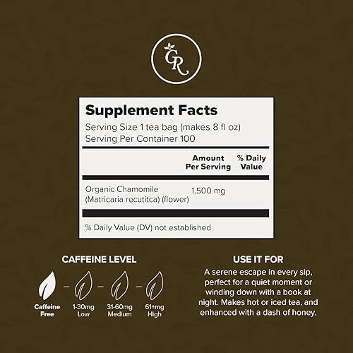Miniatura 2 de Gourmet Royale Té de manzanilla, 100 unidades, bolsas de té sostenibles, sin cafeína y azúcar, manzanilla premium de Sri Lanka, bolsa resellable,