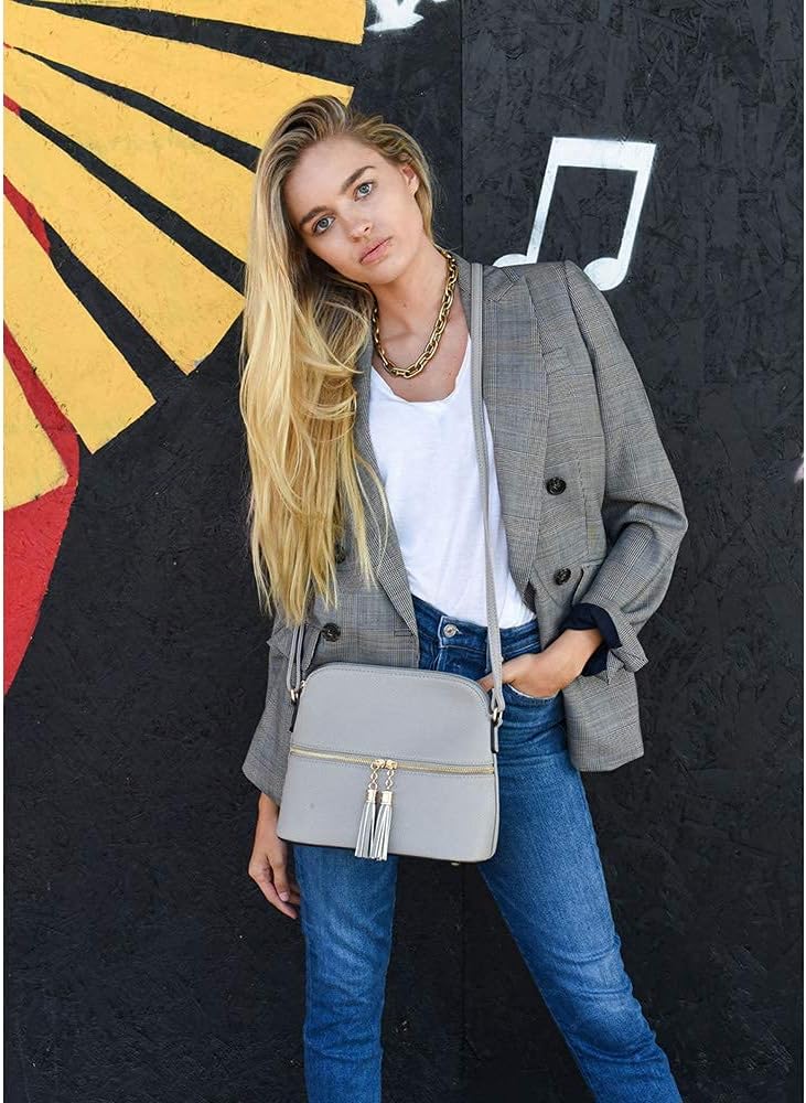 SG SUGU Lunar Lightweight Medium Dome Crossbody Bag Shoulder Bag with Tassel | Zipper Pocket | Adjustable Strap - Image 2