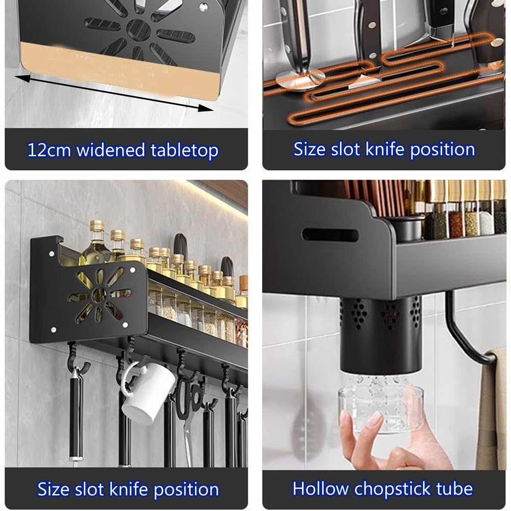 Estante para Especias de Pared - Estantes de Cocina de 70 cm para frascos y Botellas de condimentos. Elegante solución de Almacenamiento Colgante en Color Negro para una organizaci