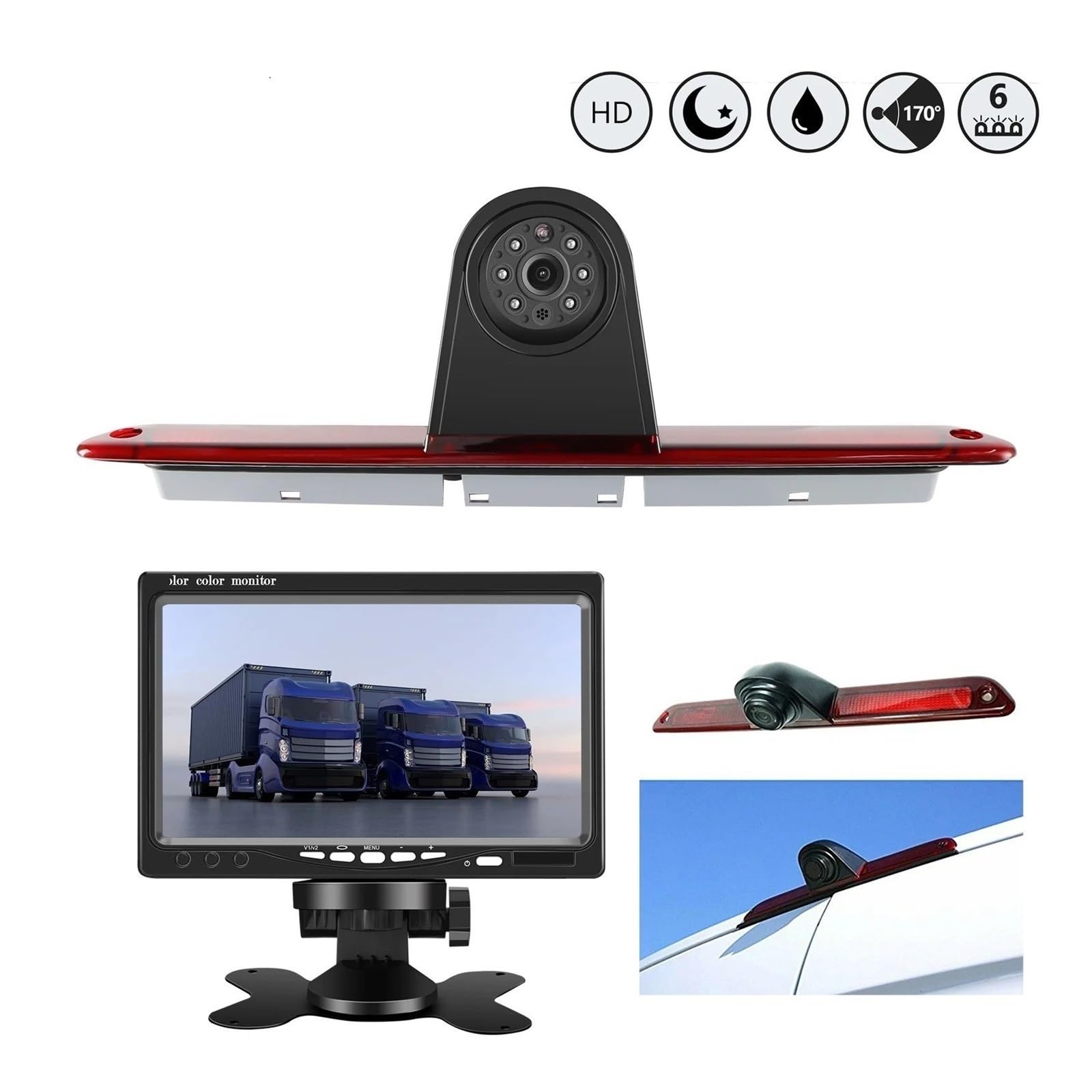 Monitor LCD TFT 7" + Cámara Visión Trasera Tercera Luz Freno para Benz W906 para Crafter para Caravelle T5/T6 HD Cámara