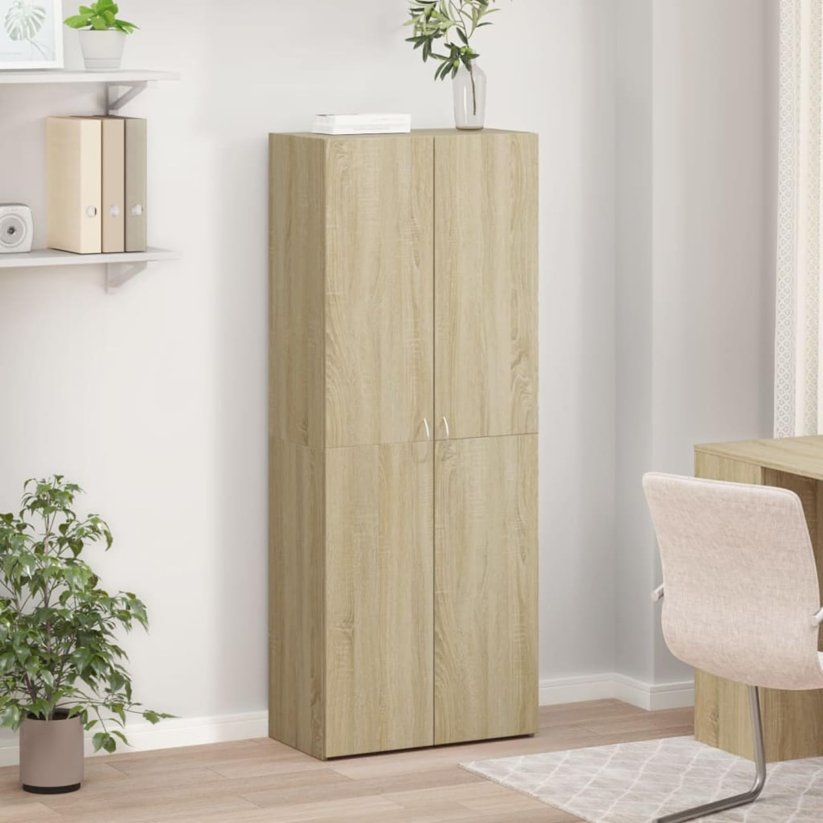 Homgoday Aktenschrank Sonoma-Eiche 60x32x153 cm Holzwerkstoff - 4 Fächer, stabil & staubfrei, für Büroorganisation Model3276646