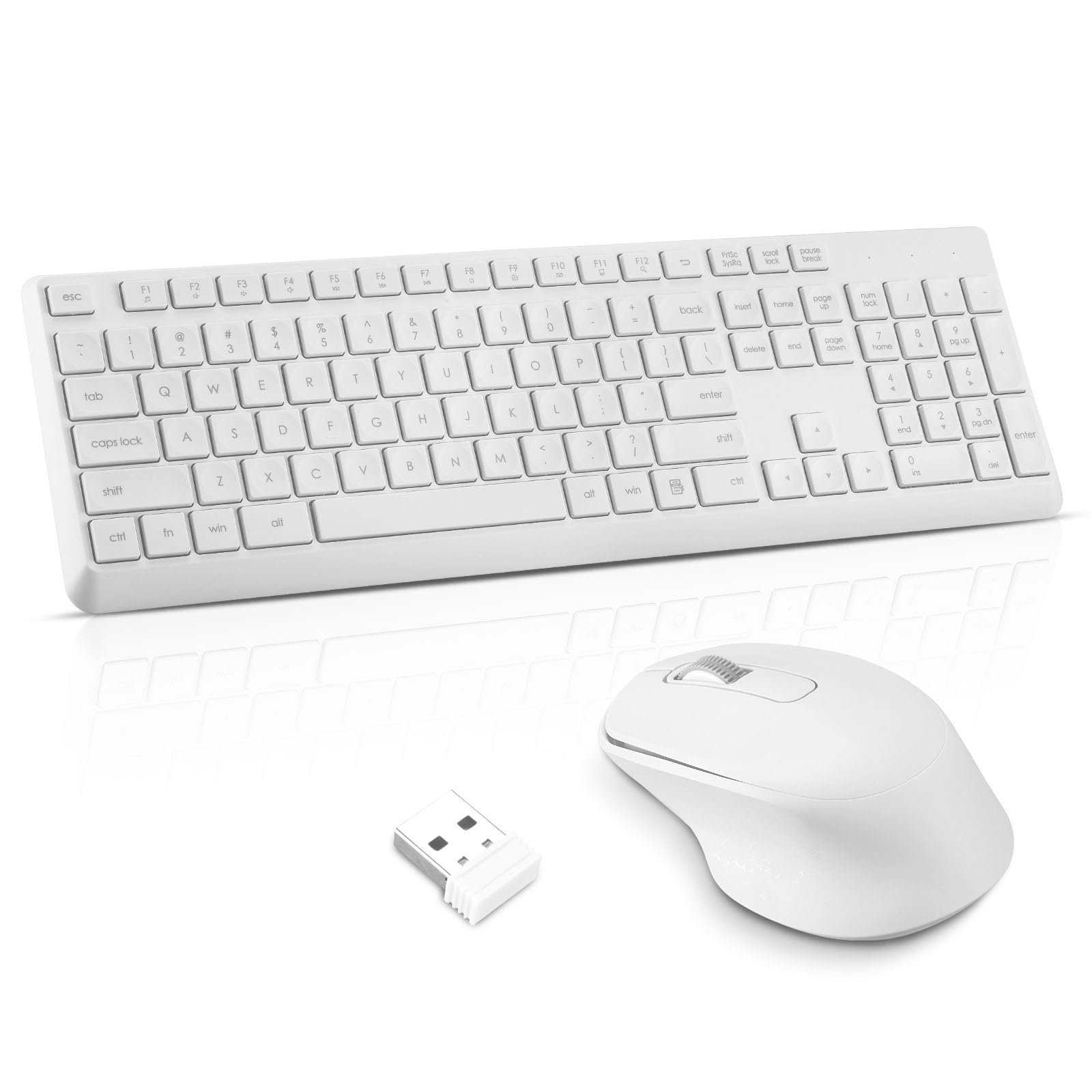 Wireless Keyboard Mouse Combo, Ultra-Slim USB Keyboard Silent Mouse Set, Water-Dropping Keycaps, 12 Shortcuts, 2.4GHz Wireless Connection for PC Laptop Windows XP/7/8/10, Vista, Mac (White)
