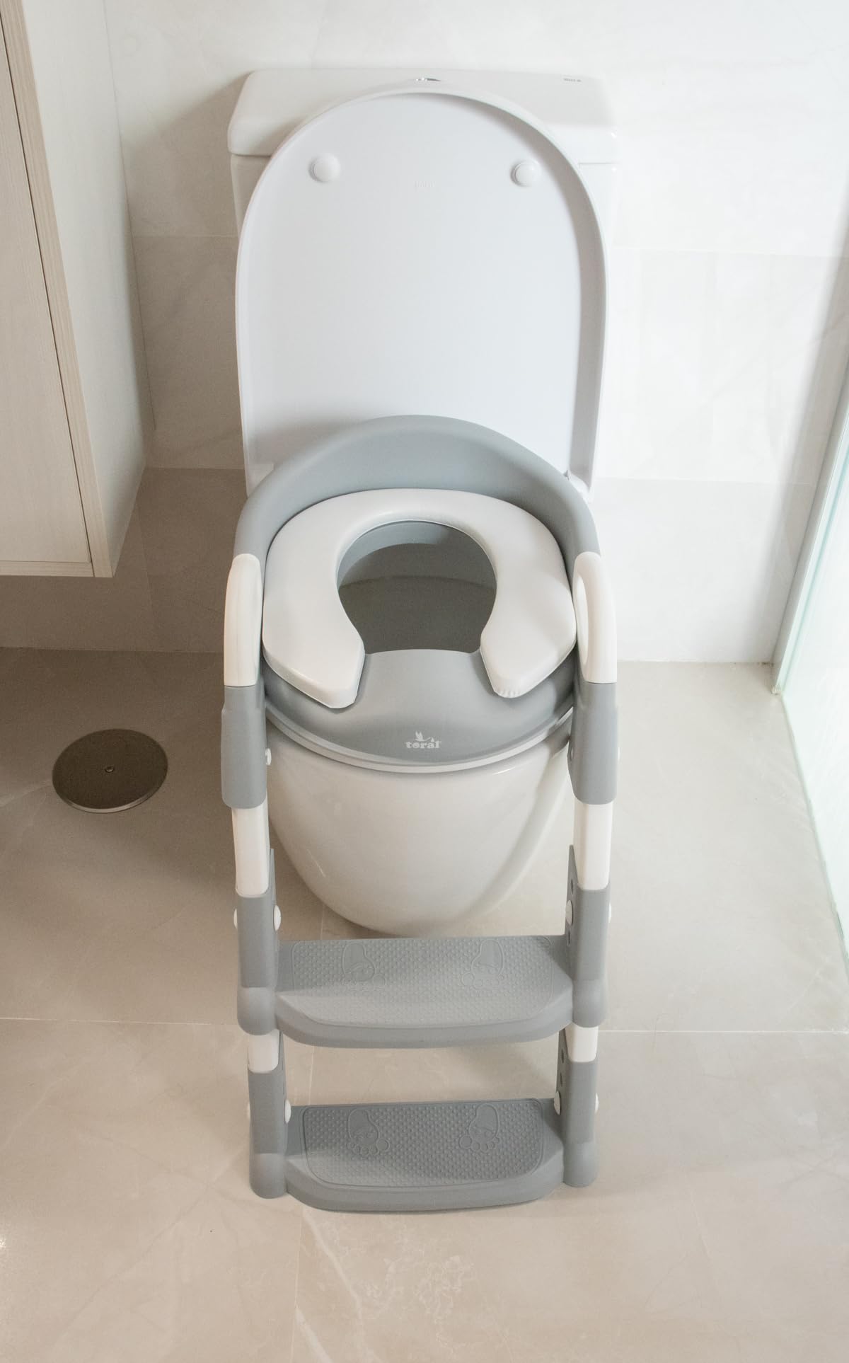 Toral Adaptador WC Niños con Escalera. Adaptador para Inodoro Plegable, Altura Ajustable con Asiento Acolchado. Reductor WC Niños con Asas y Base Antideslizante