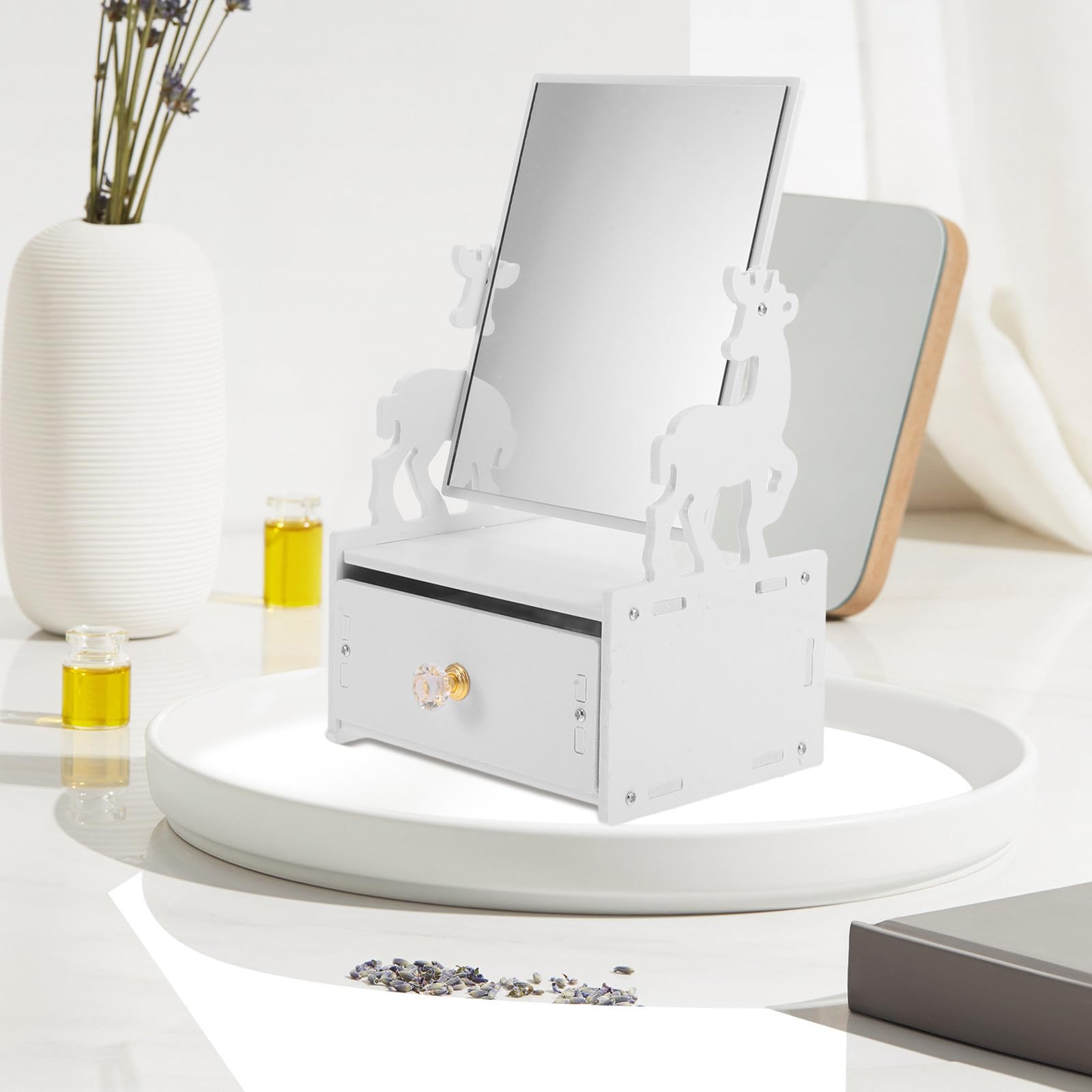 4 Piezas Organizador de Maquillaje de Escritorio Blanco con Espejo