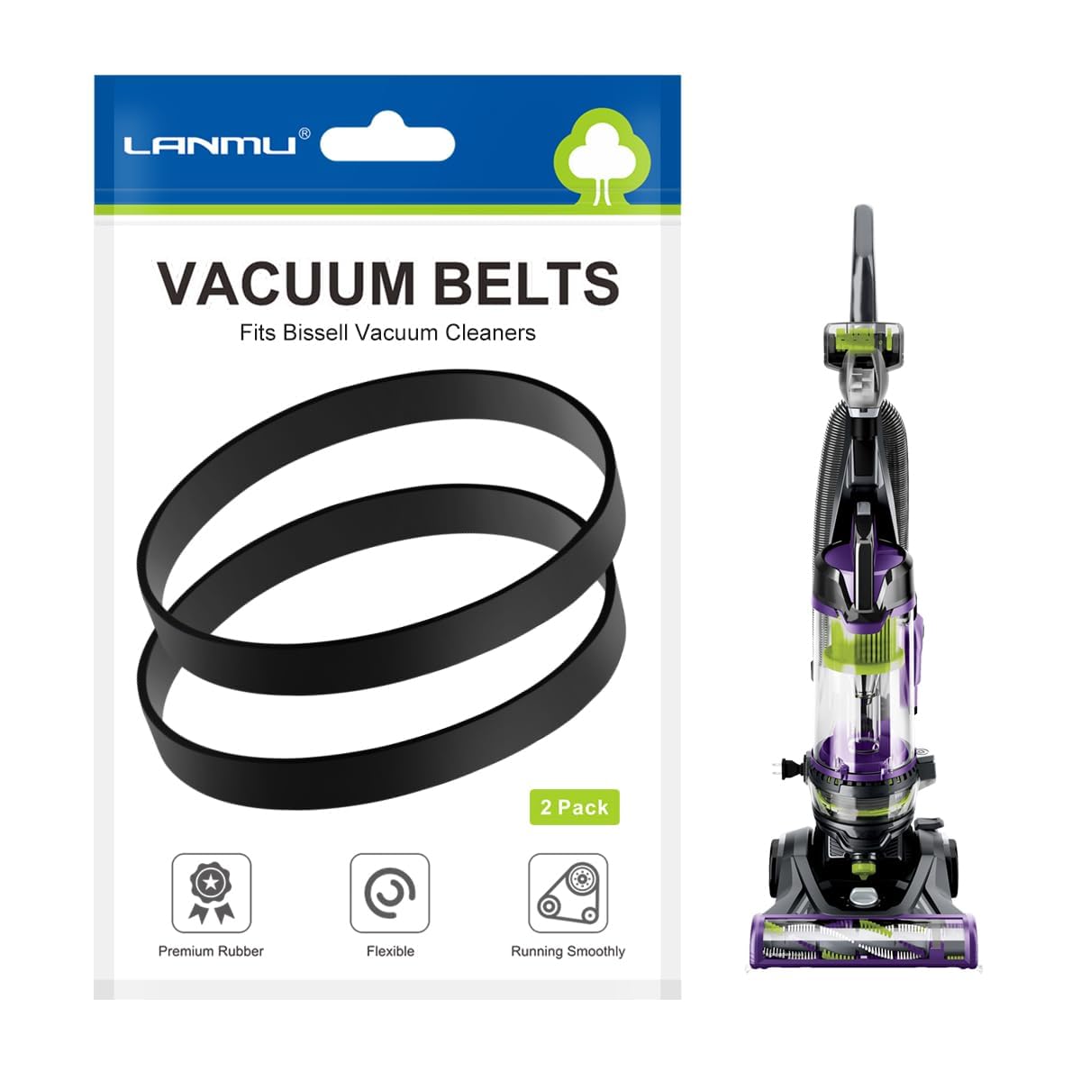 LANMU Replacement Belts Compatible with Bissell Models 2259 2252 1793 Powerlifter/CleanView Swivel Rewind Pet Vacuum (2-Pack)