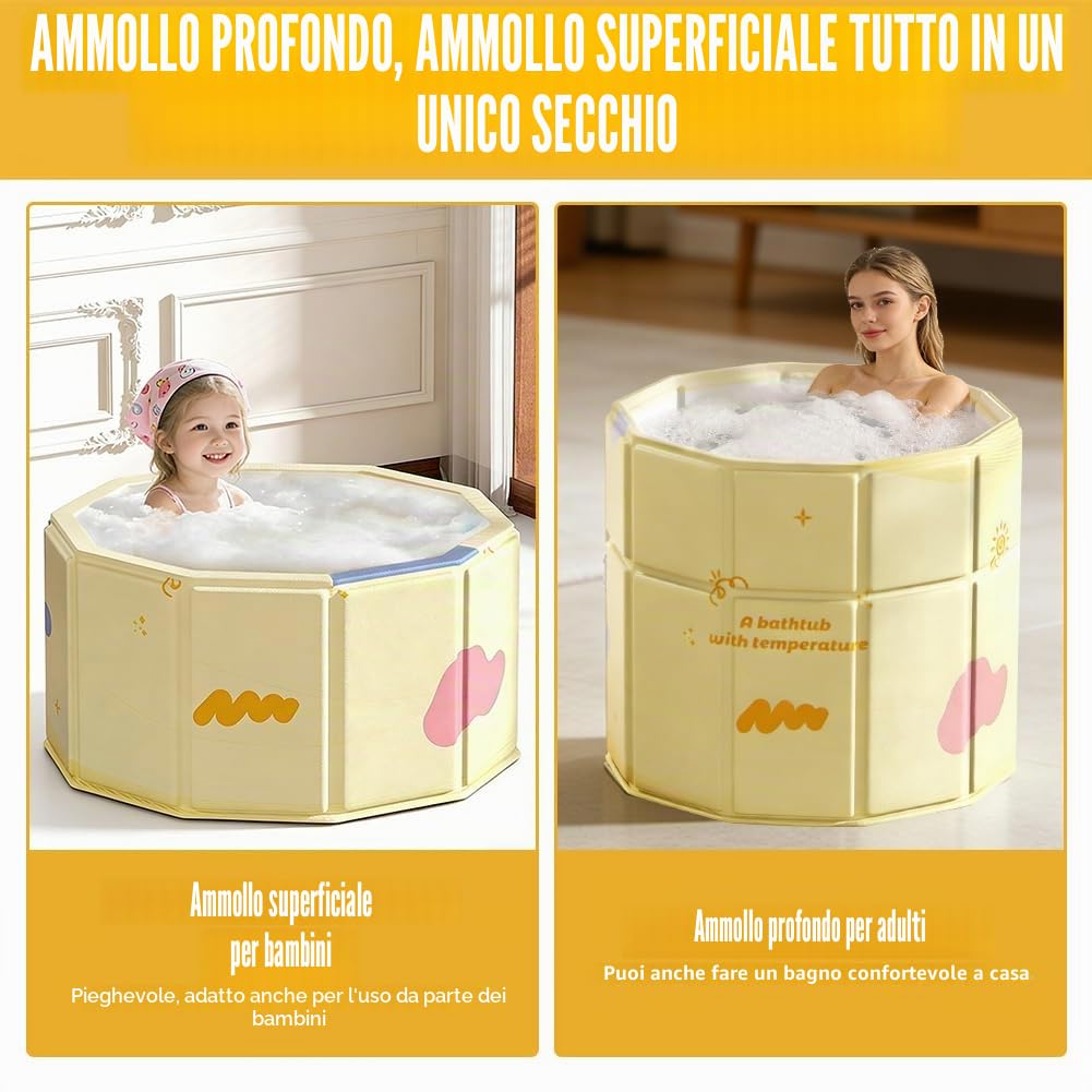 Vasca da bagno pieghevole 70×70 cm per adulti e bambini, vasca da bagno portatile con doppio scarico per doccia e SPA all'aperto, vasca indipendente per bagno di ghiaccio e acqua calda, vasca da bagno