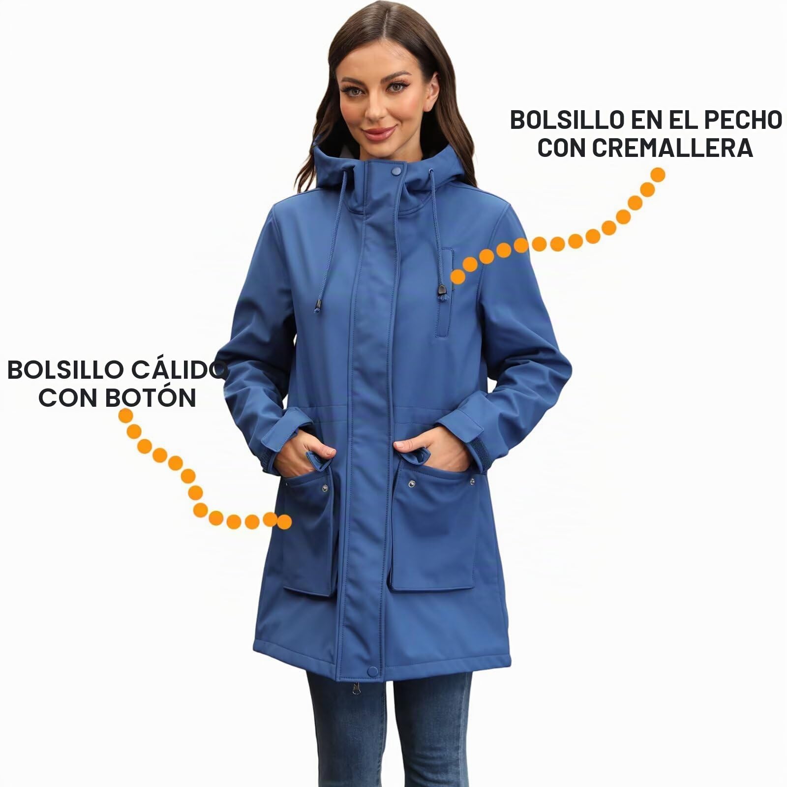 Chiguo Chaqueta impermeable ligera de invierno para mujer, abrigo cálido con forro polar, chaqueta larga de softshell