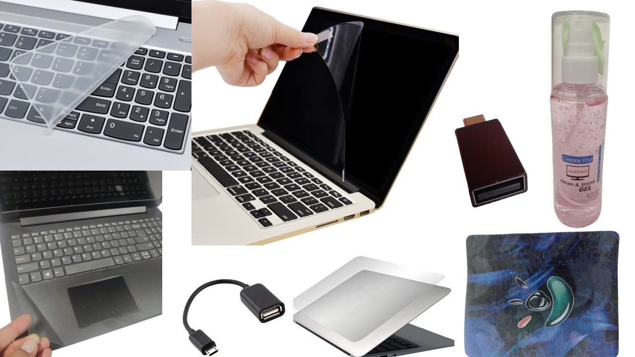 Anjo 8 in 1 Combo of Laptop Screen Protector, Keyguard, Laptop Lid and Trackpad Area Lamination, Cleaning Gel, Mouse Pad, OTG Micro and Type C For All 15.6 inches Laptops (Matte, Transparent) (B0BWTR1H71) Amazon Price History, Amazon Price Tracker