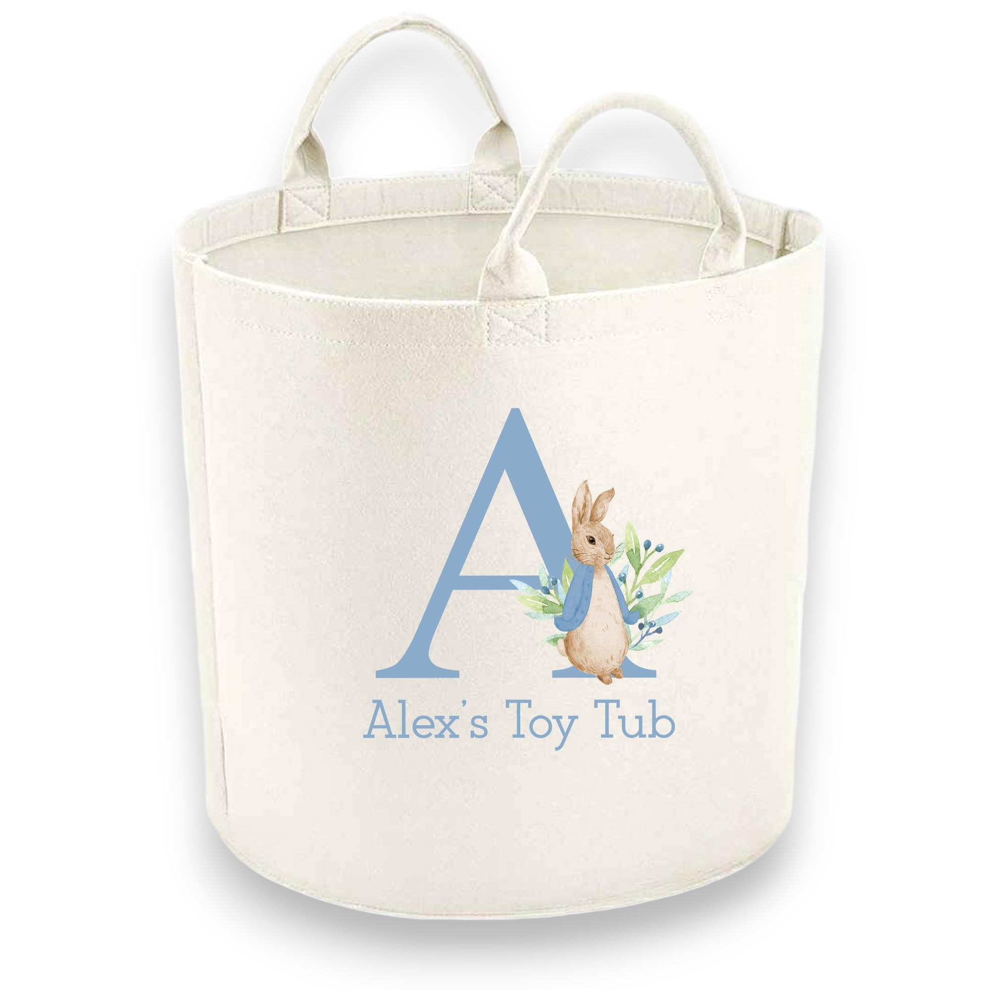 Personalised Child Felt Toy Tub with Blue Rabbit Initial Print (Various Sizes) (Small (30x30cm))