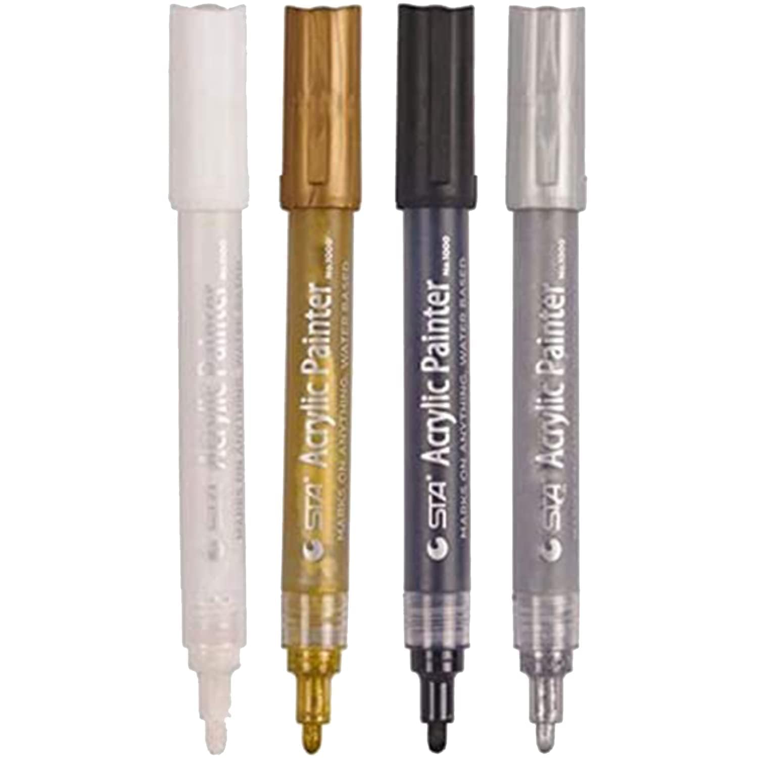 kreni Water-Based Black White Gold Silver Fine, Medium Point Acrylic Paint Marker Pens Permanent for Rocks Painting DIY Craft Making Supplies(Set of 4)